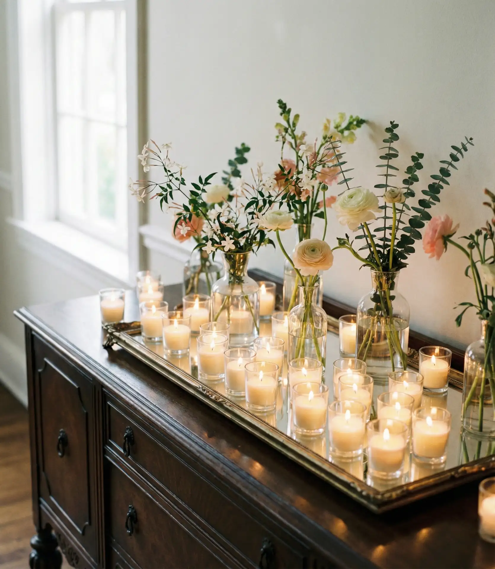 Elegant Mirrored Tray Display with Candles 1