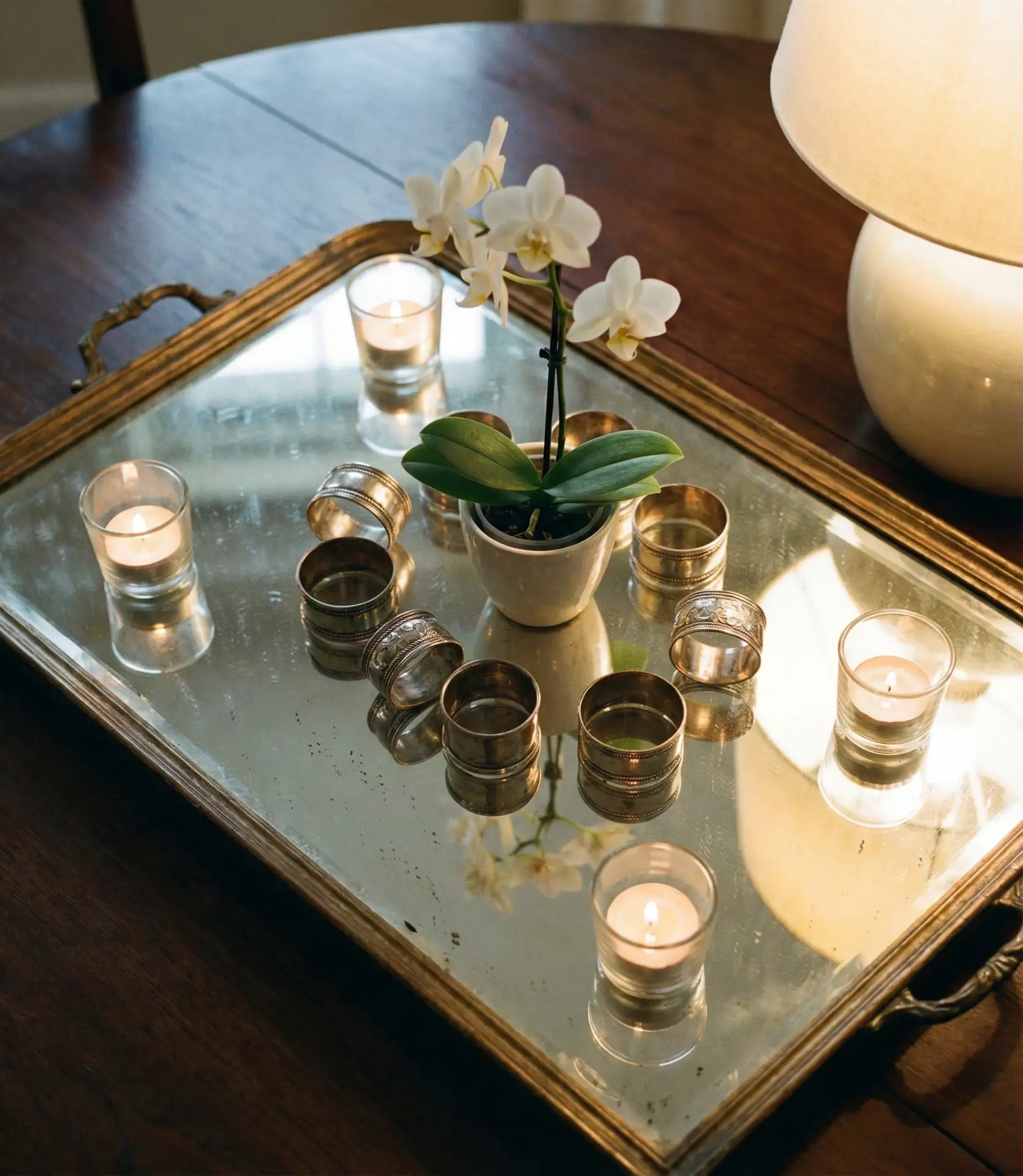 Elegant Mirrored Tray Display with Candles 2