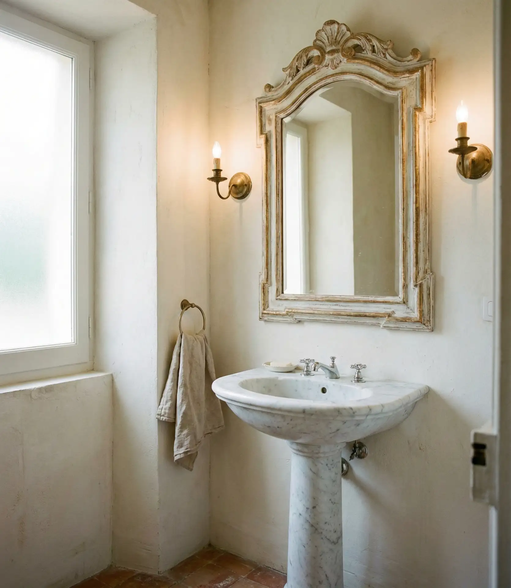 Elegant Powder Room with Marble and Brass 1