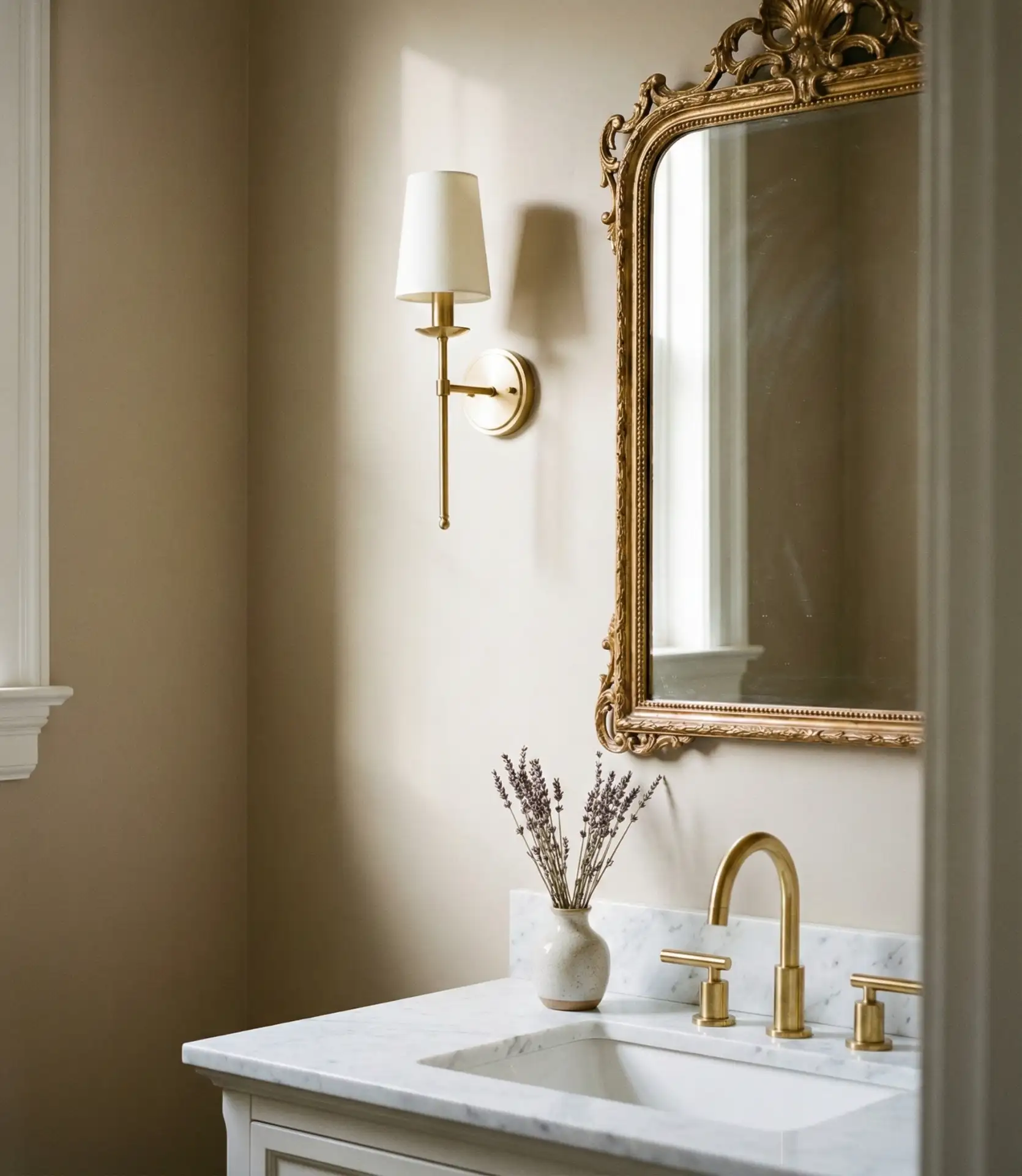 Elegant Powder Room with Marble and Brass 2