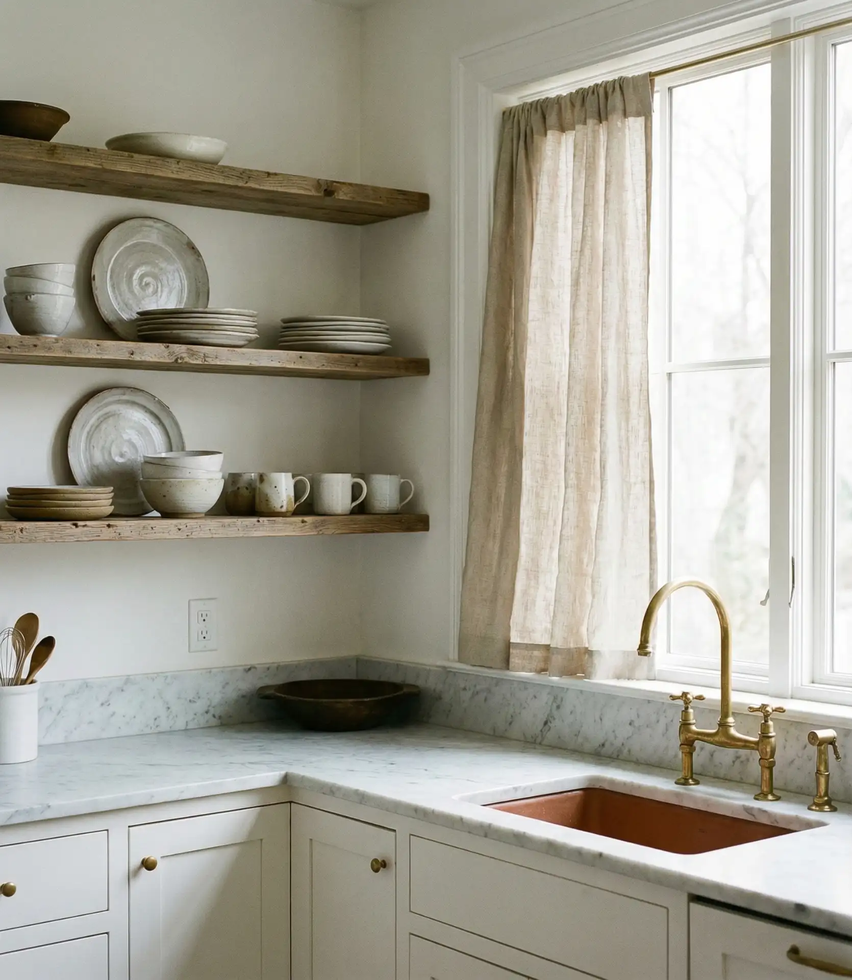 Elegant White Kitchen with Open Shelving 1