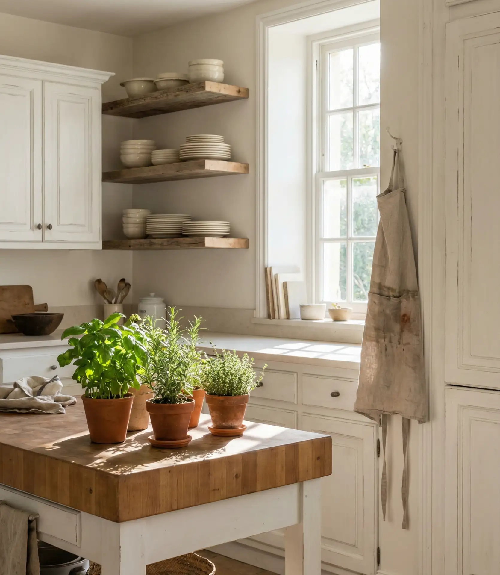 Elegant White Kitchen with Open Shelving 2