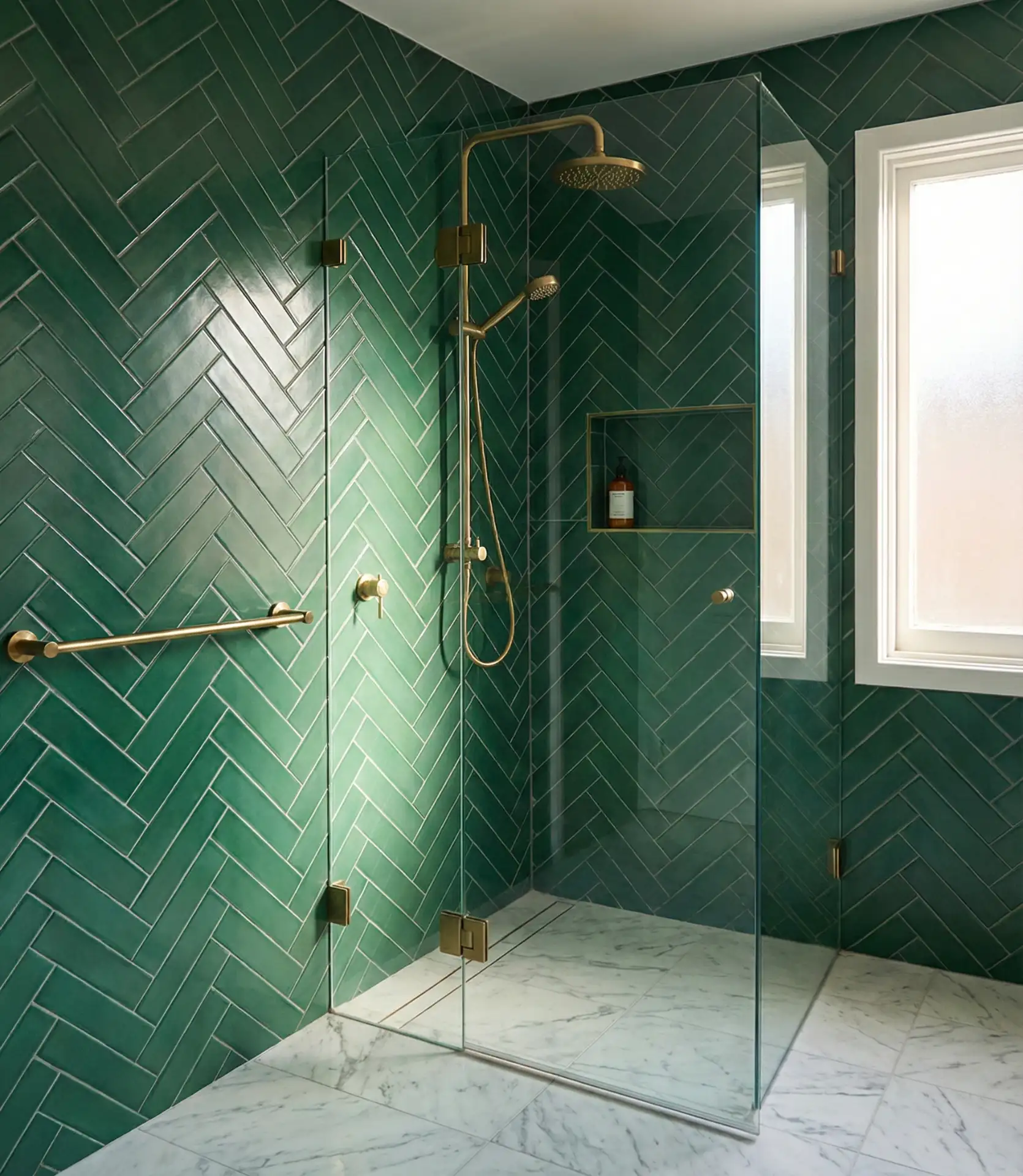 Emerald Herringbone Shower Wall 1
