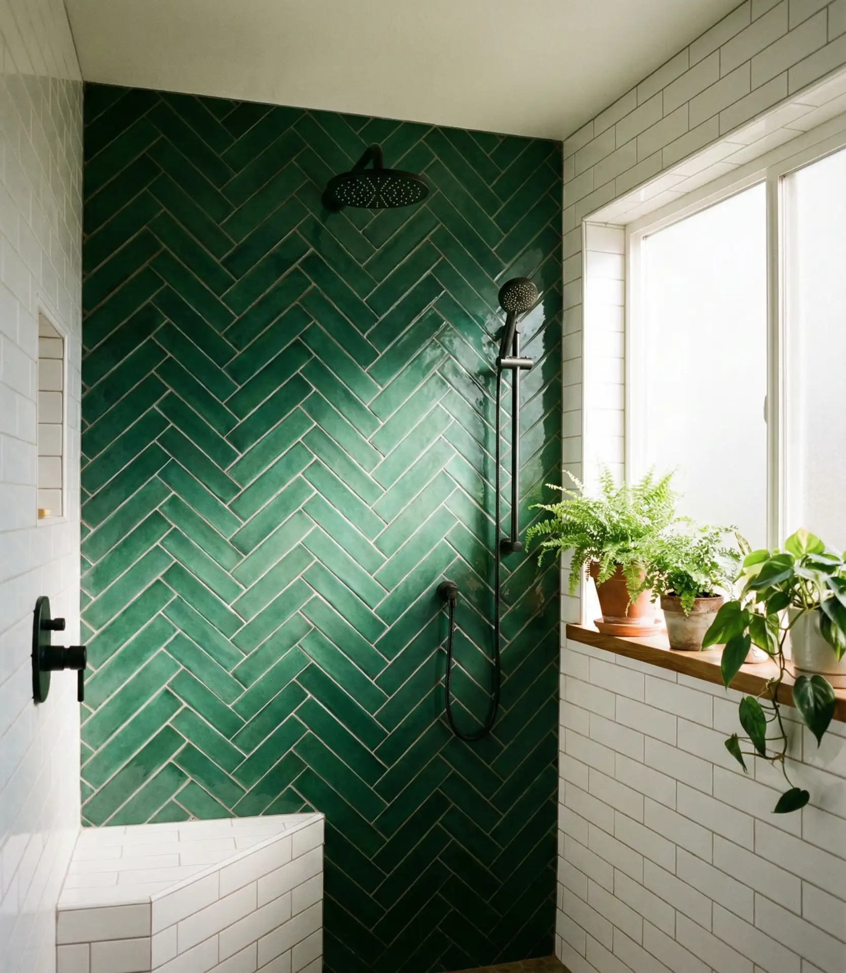 Emerald Herringbone Shower Wall 2