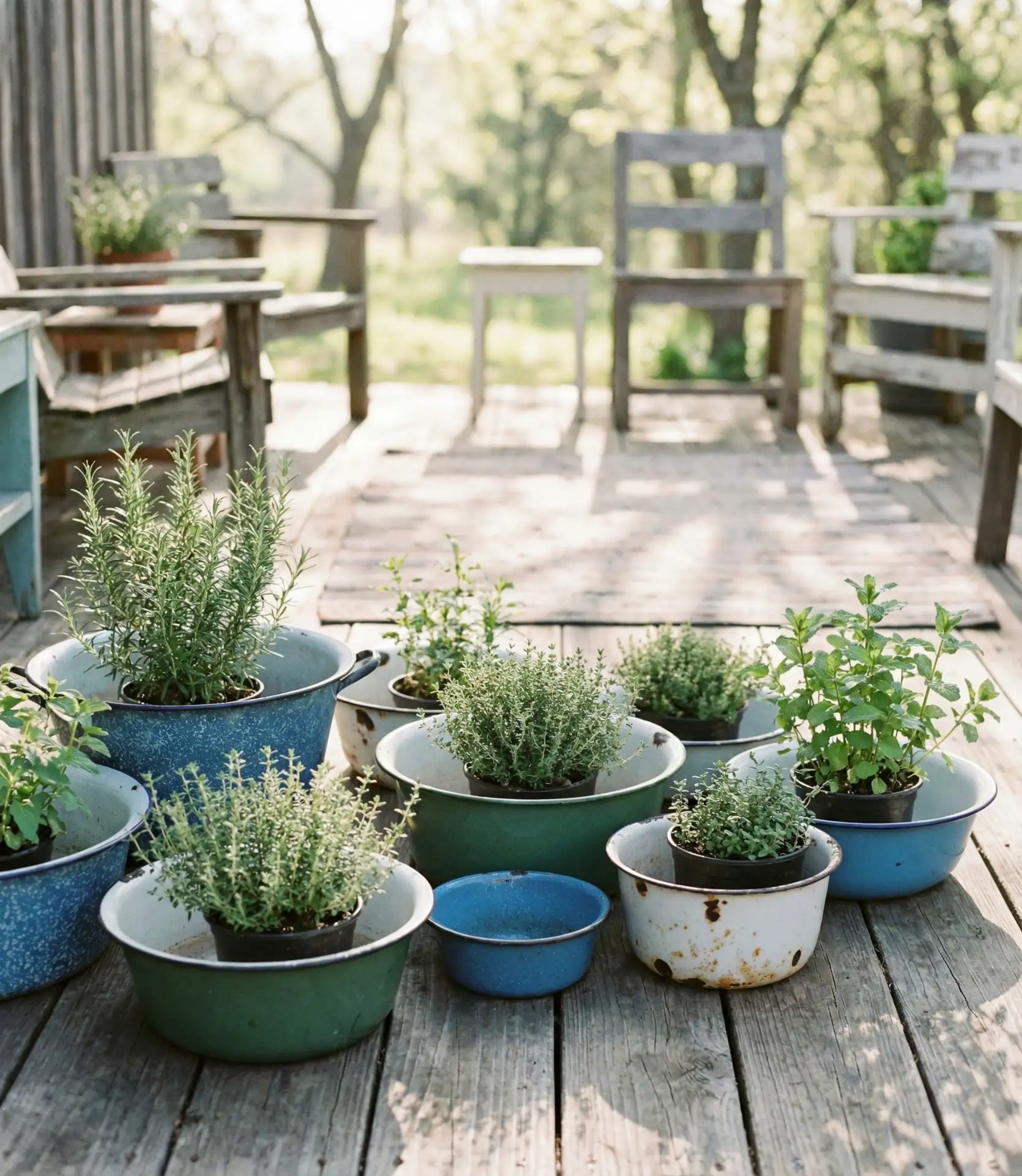 Enamelware Basin Cluster for Small Decks 1