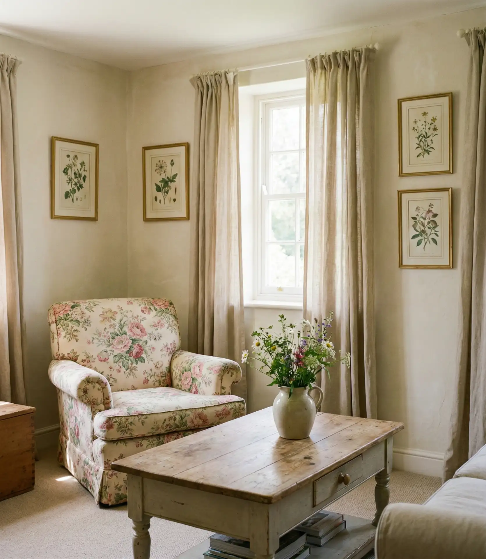 English Cottage Living Room with Floral Prints 2