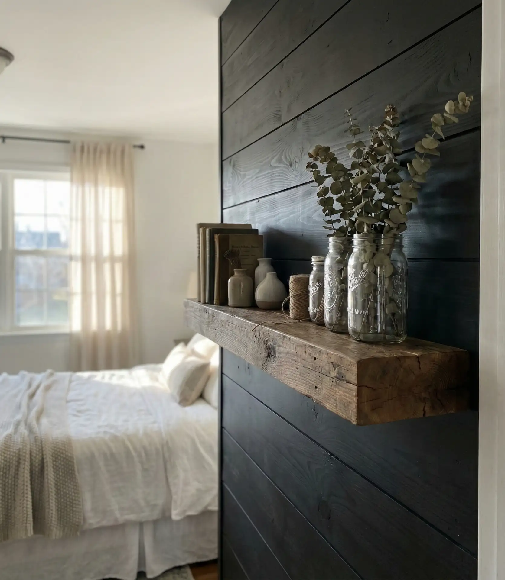 Farmhouse Black Accent Wall with Shiplap Texture 2