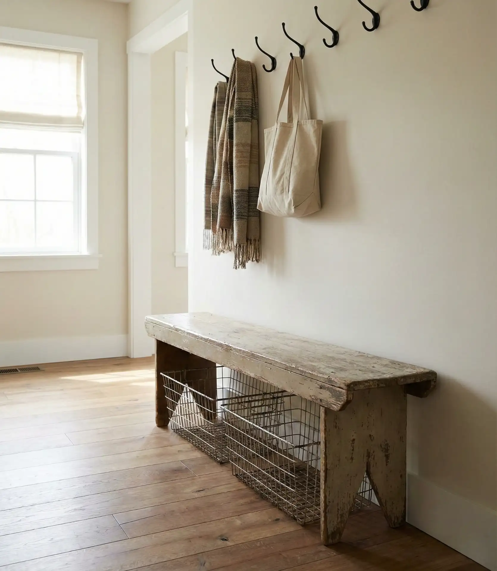 Farmhouse Entryway with Reclaimed Wood Bench 1