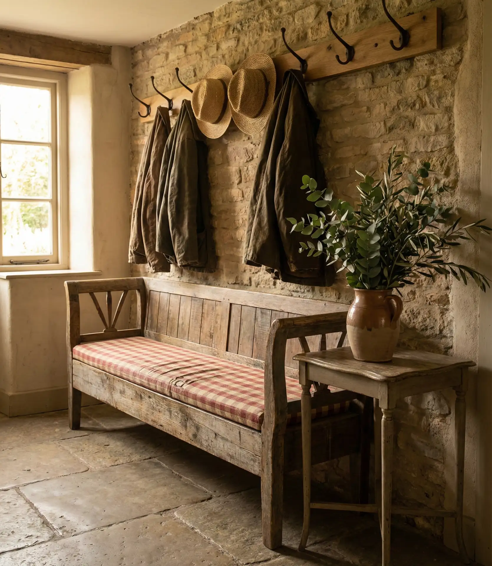 Farmhouse Entryway with Reclaimed Wood Bench 2