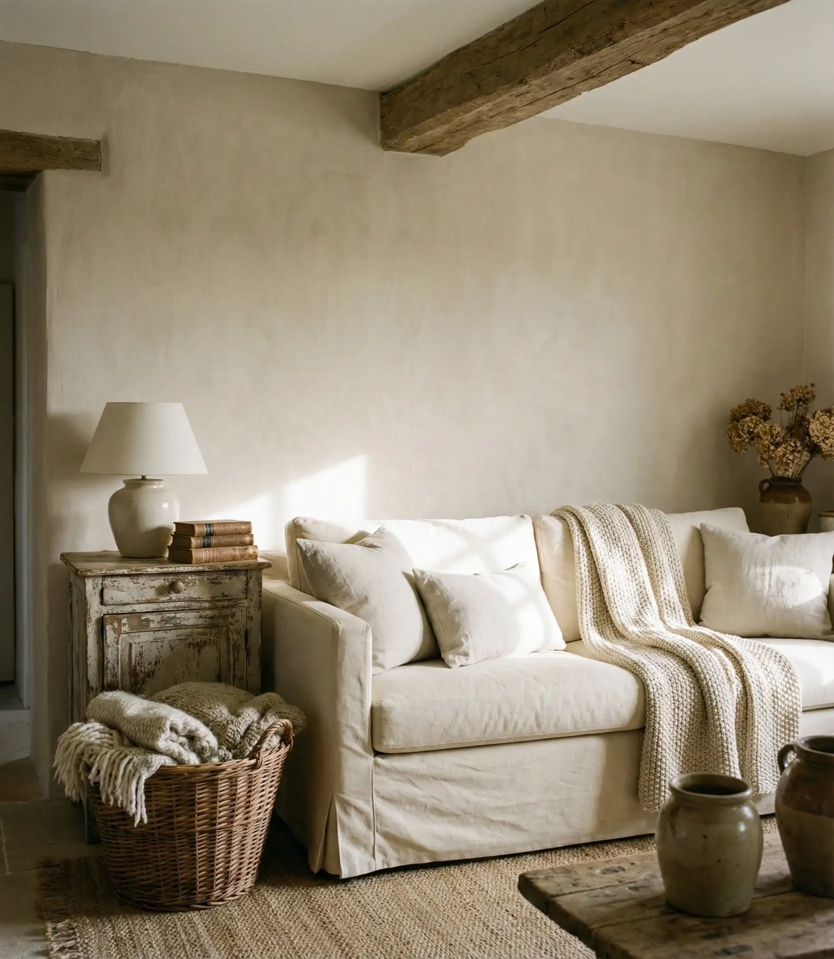 Farmhouse Style Living Room with Slipcovered Sofas 1