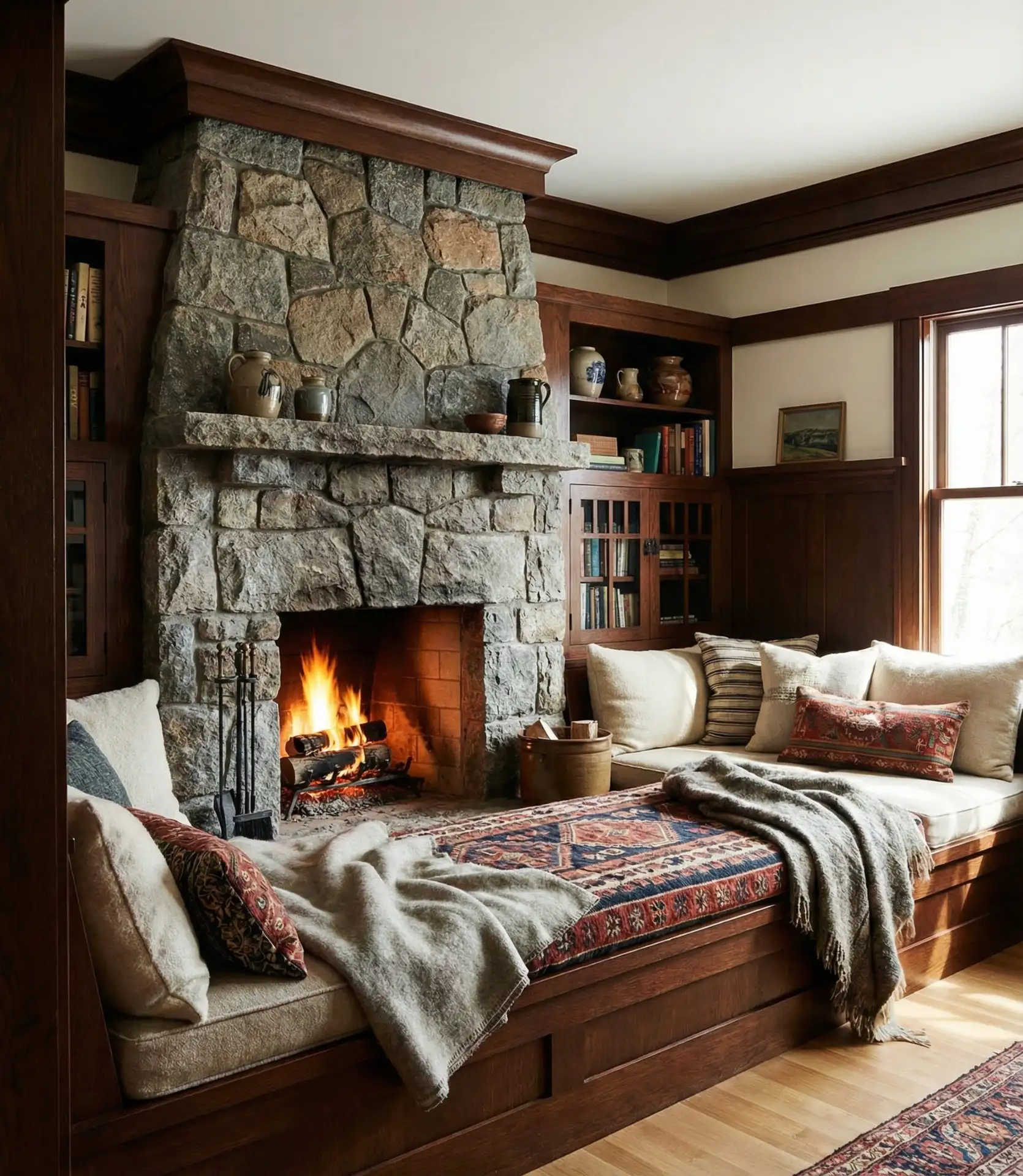 Fireplace as Focal Point with Built-In Seating 2