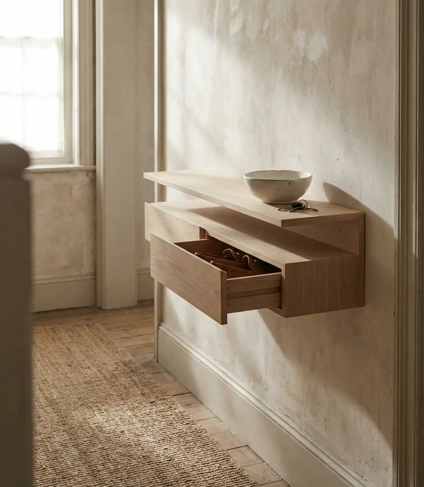 Floating Console with Hidden Shoe Storage 1