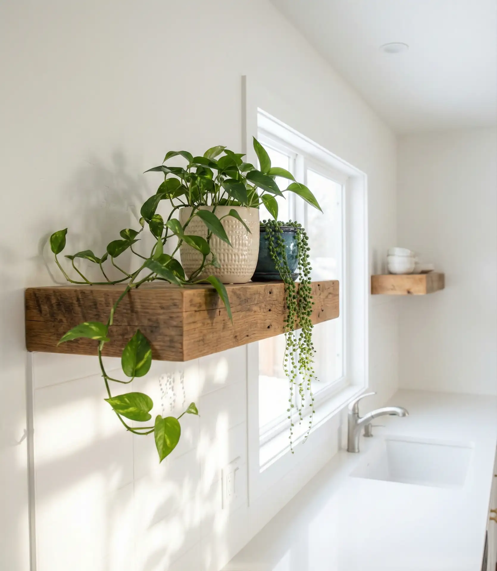 Floating Shelves with Trailing Greenery 2