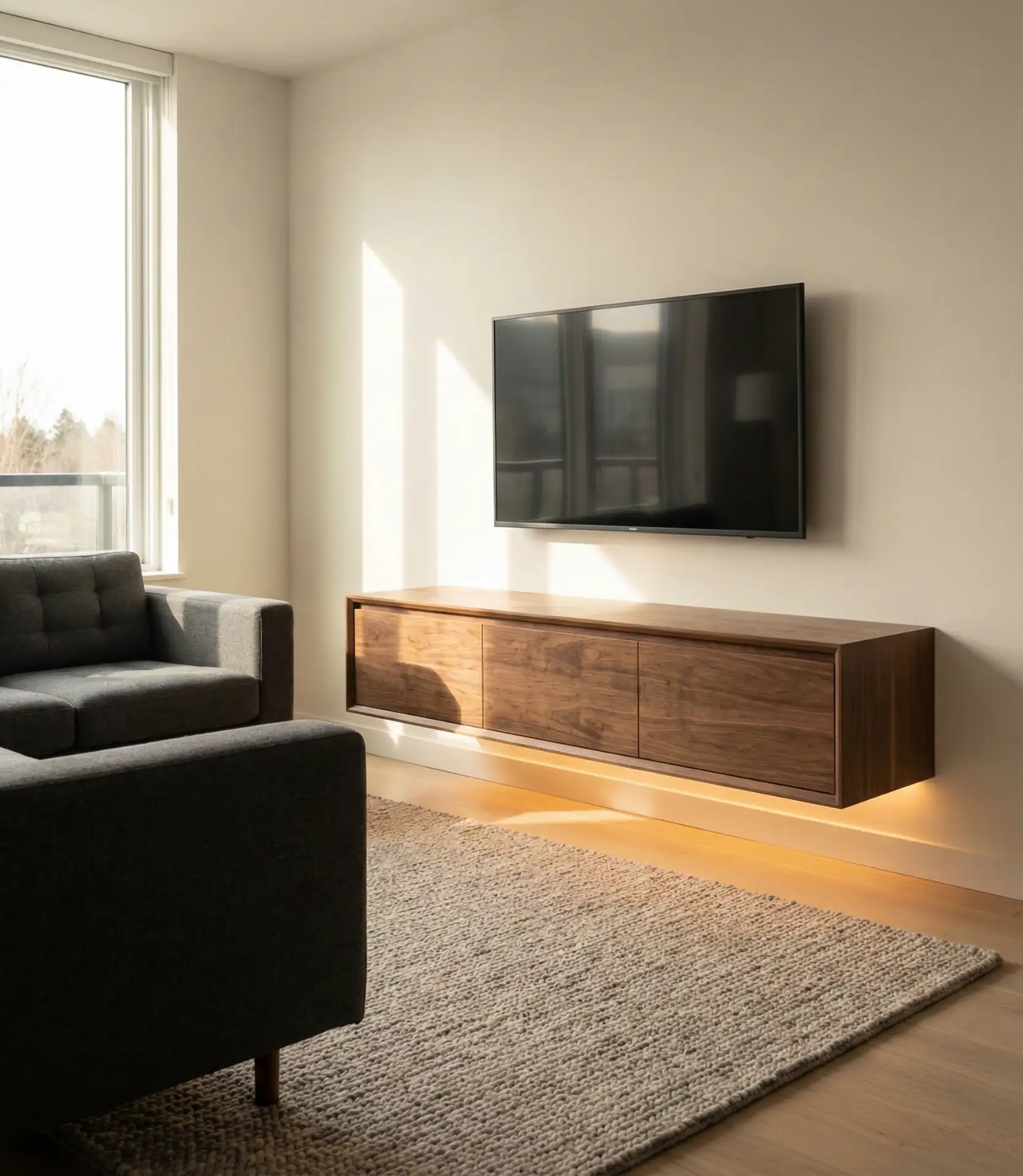 Floating Walnut Console with Hidden Wiring 1