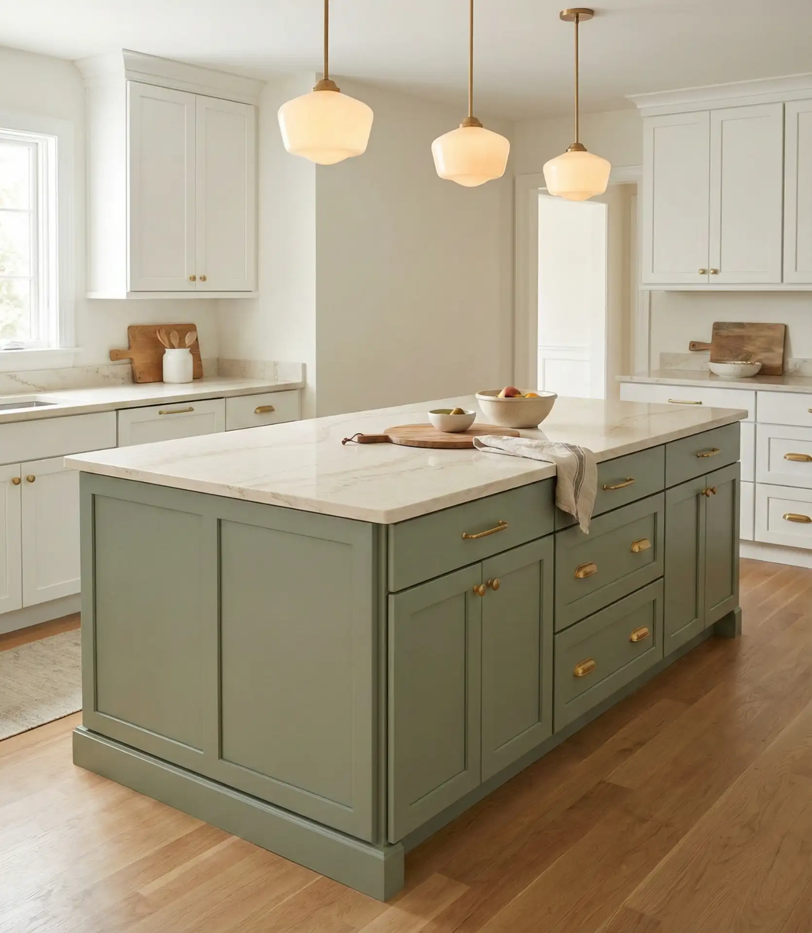 Forest Green Cabinetry with Brass and Marble 1