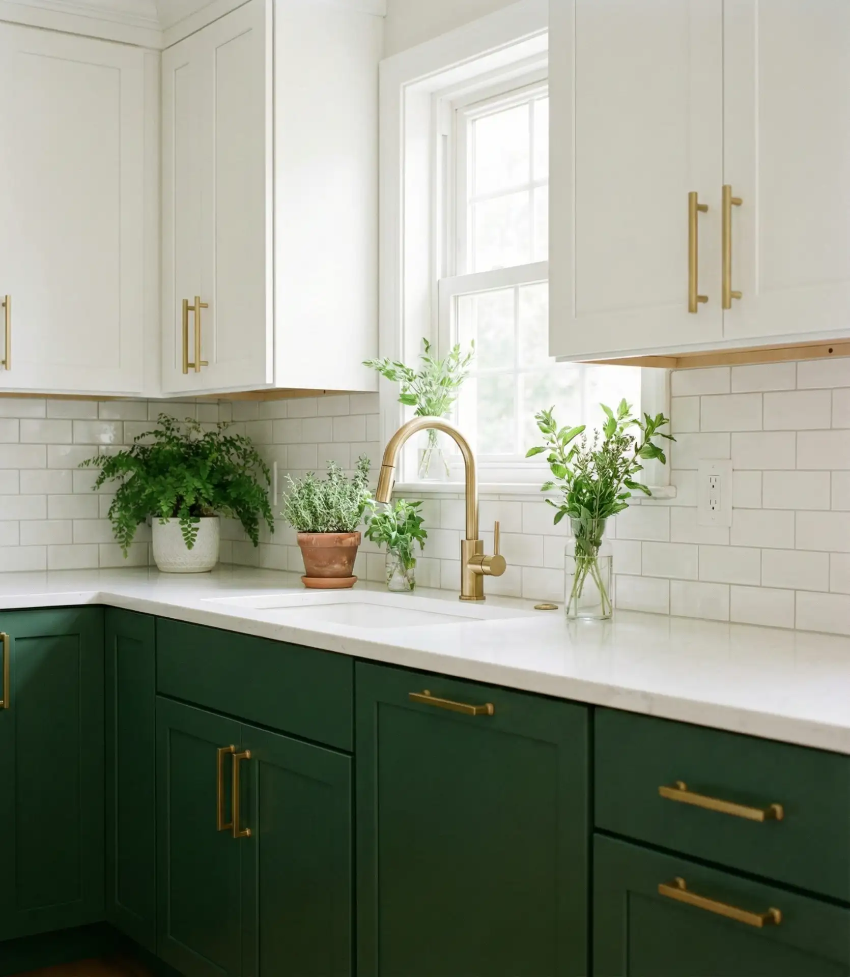 Forest Green Cabinetry with Brass and Marble 2