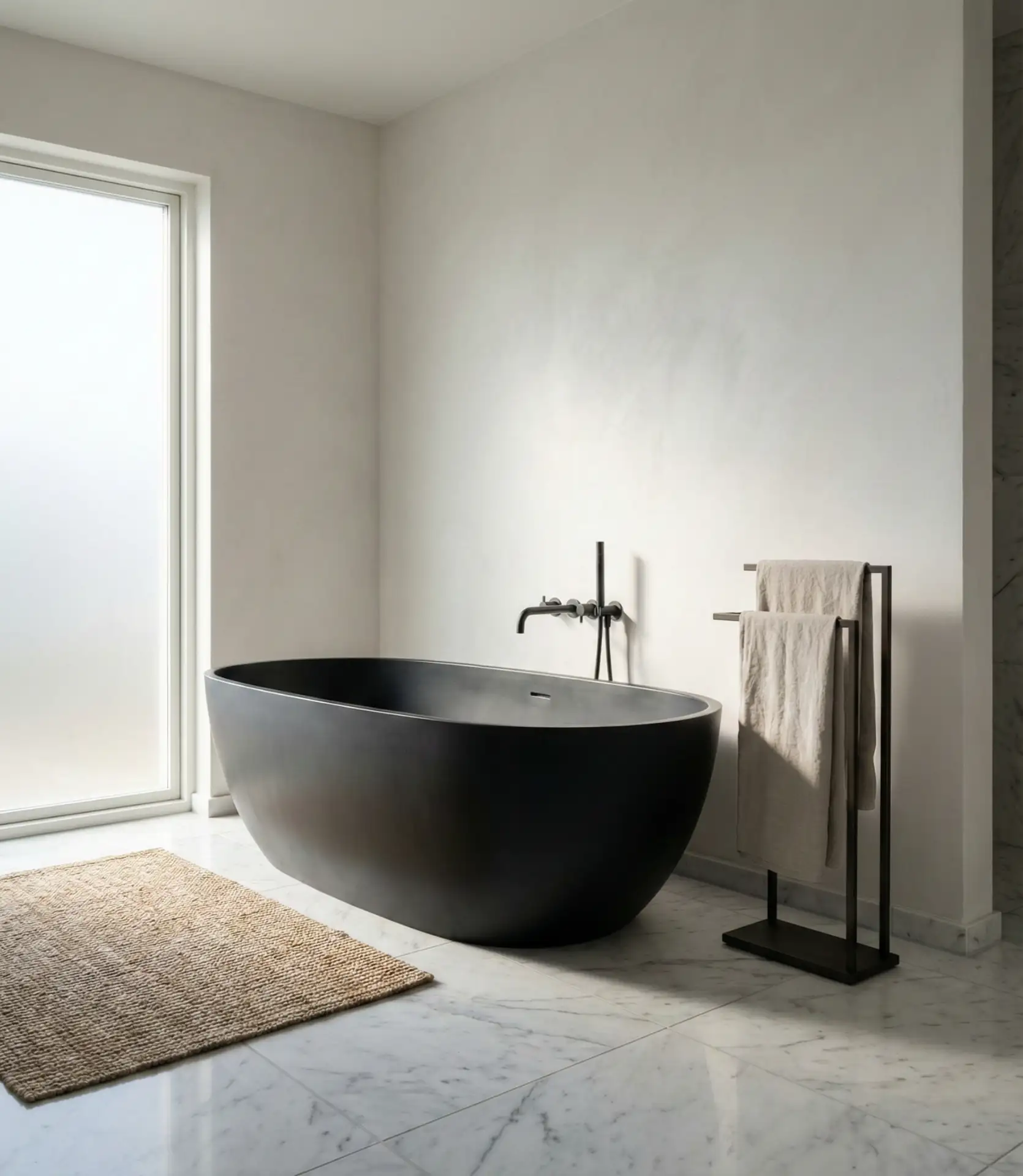 Freestanding Black Tub as a Centerpiece 1