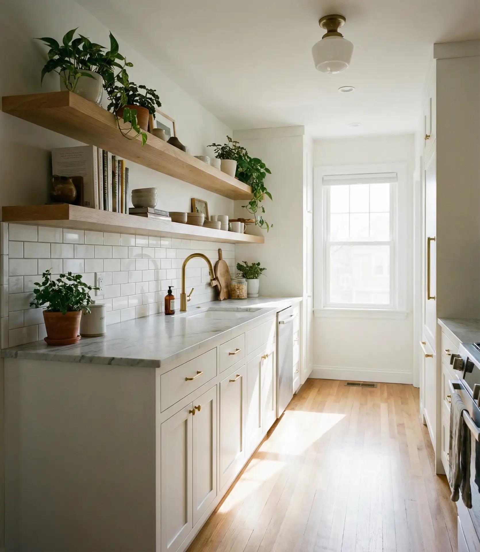 Galley Kitchen Renovation with Open Shelving 1