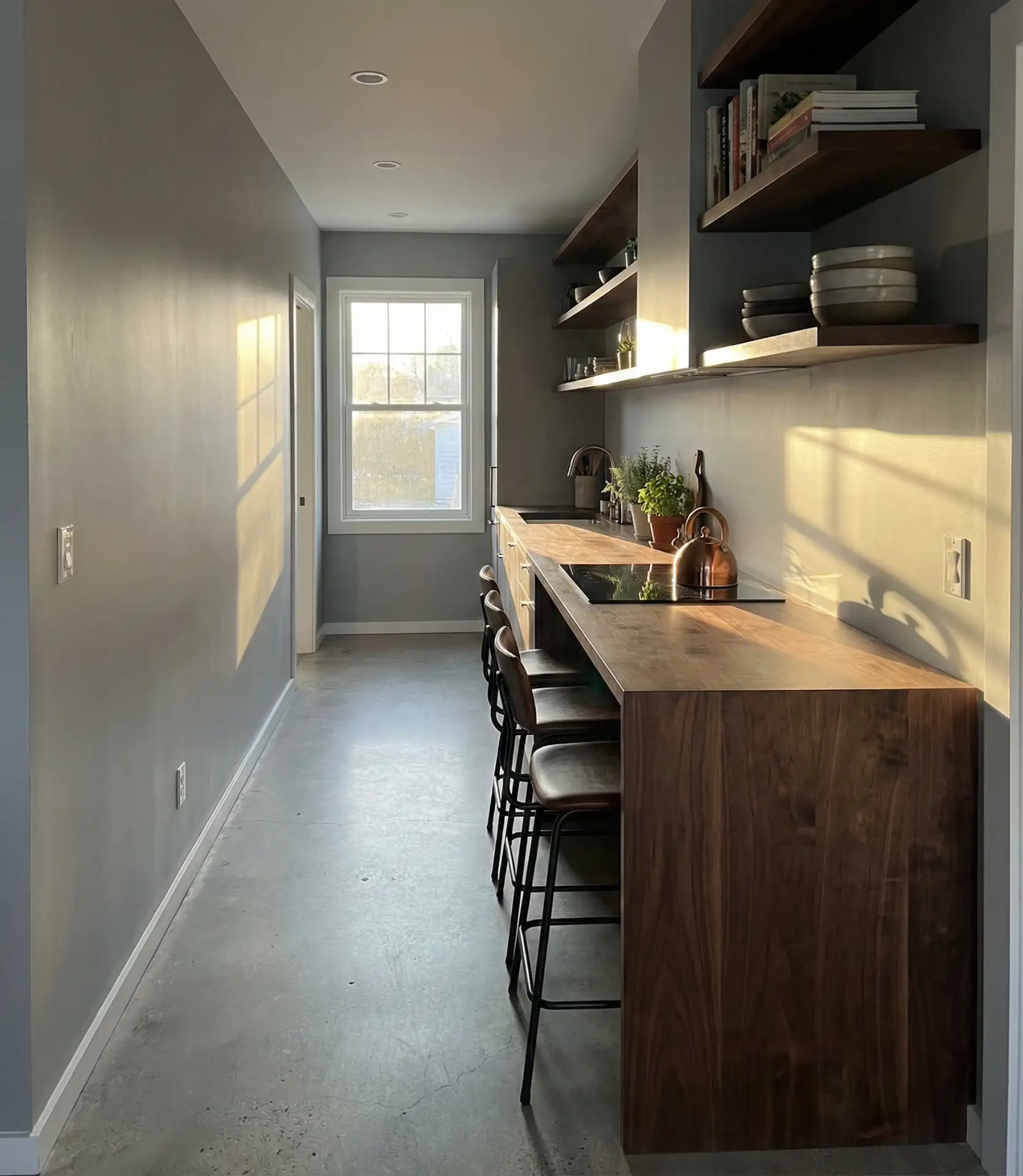 Galley Kitchen with Island Layout Hybrid 2
