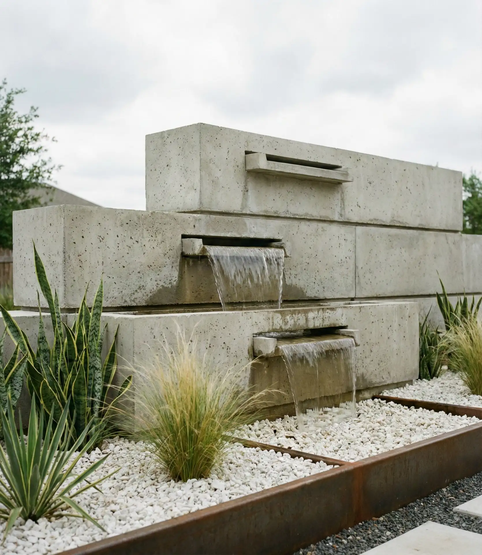 Geometric Concrete Block Fountain 1