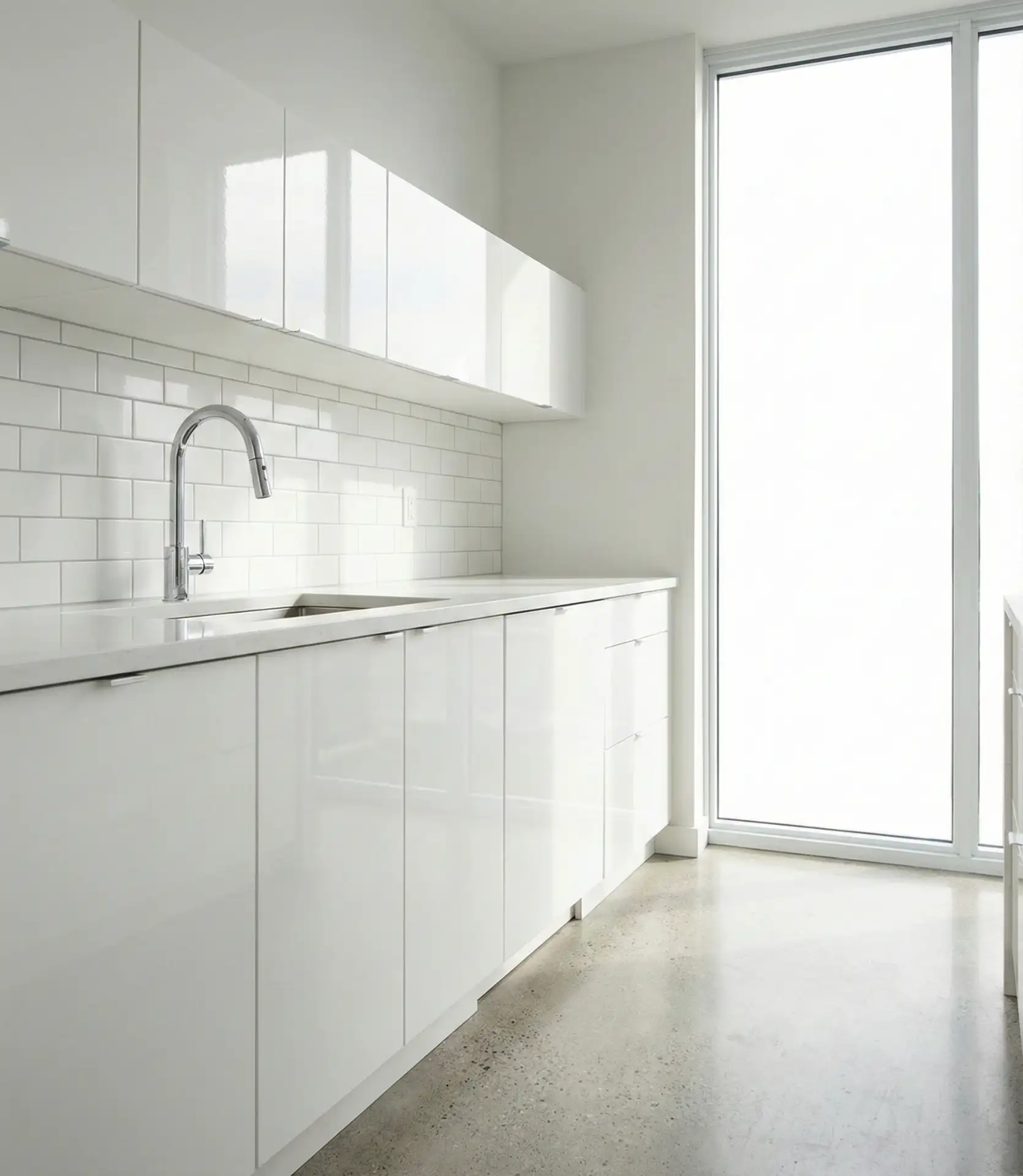 Glossy White Cabinets with Chrome Details 1
