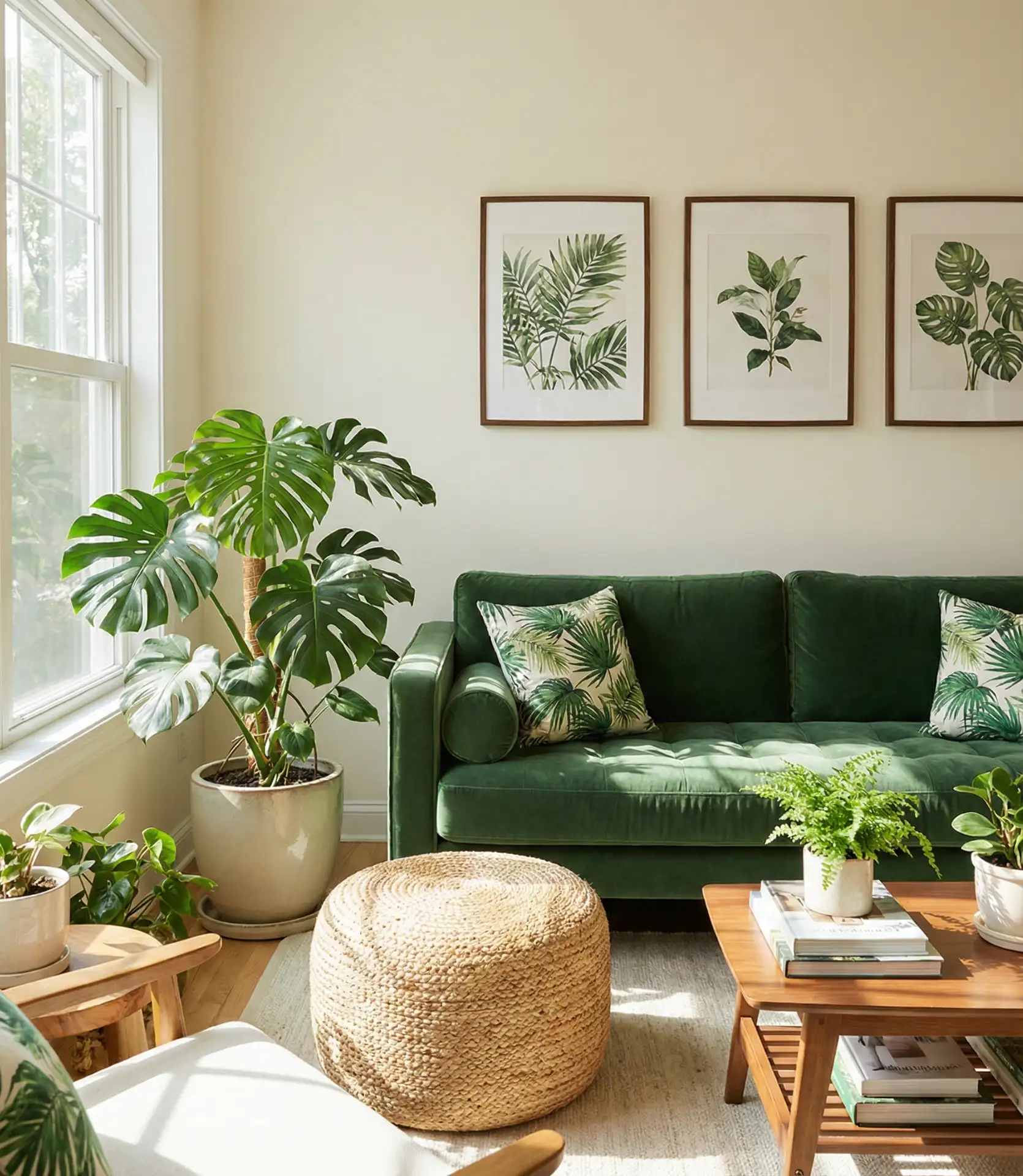 Green Couch With Botanical Themes 1