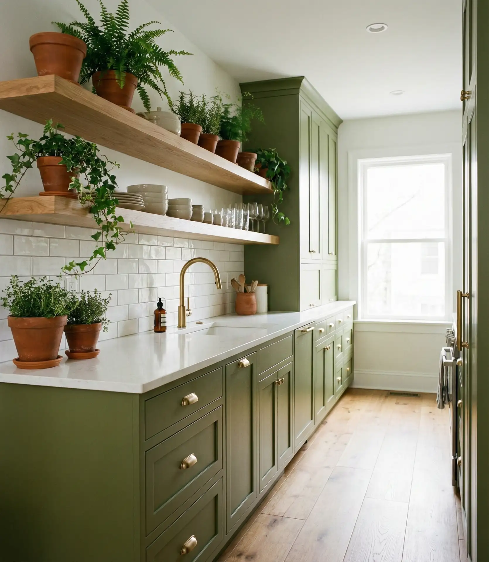 Green Galley Kitchen with Nature-Inspired Palette 2