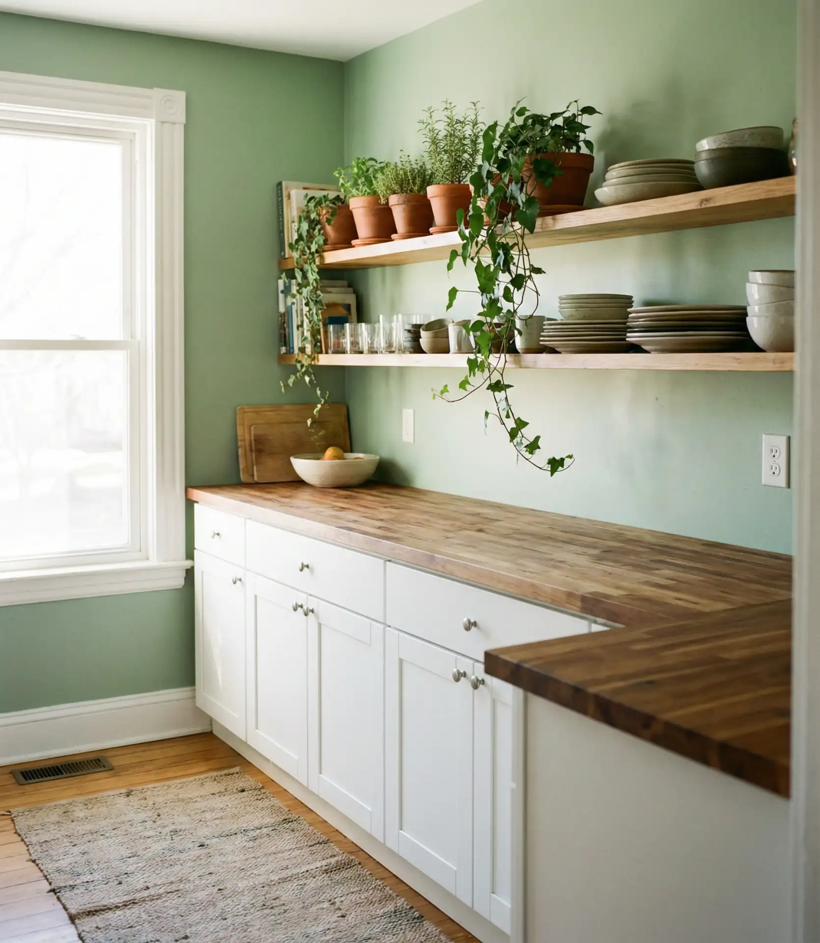 Green Kitchen Walls with Neutral Cabinetry 1
