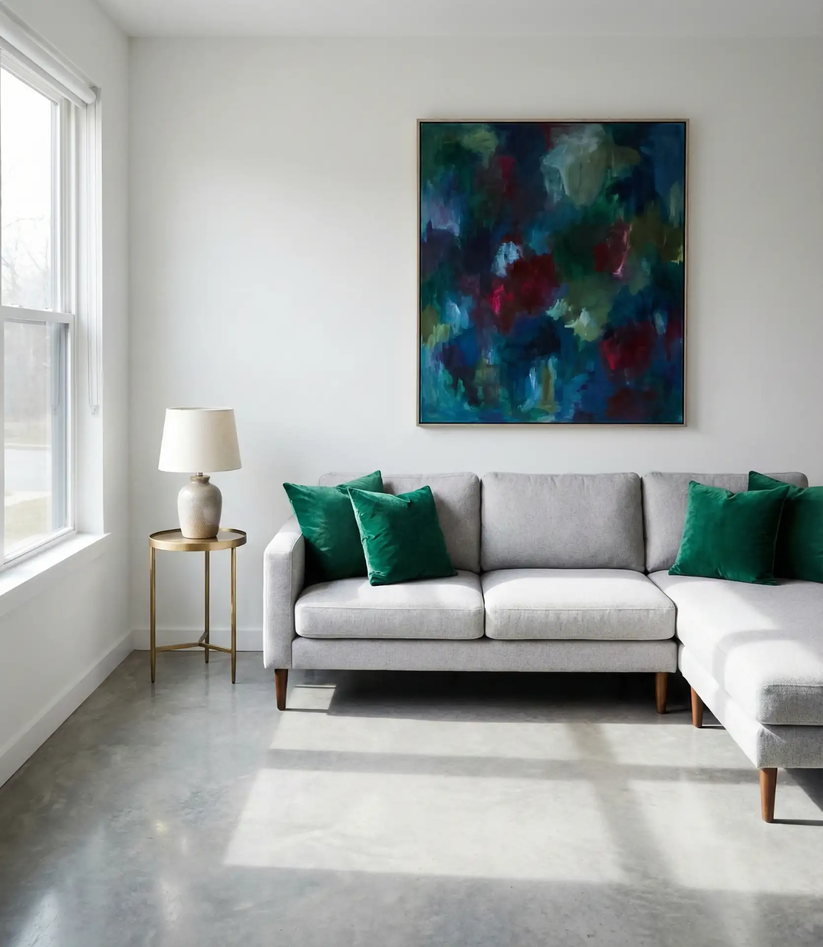 Grey Couch With Jewel-Toned Accents 2