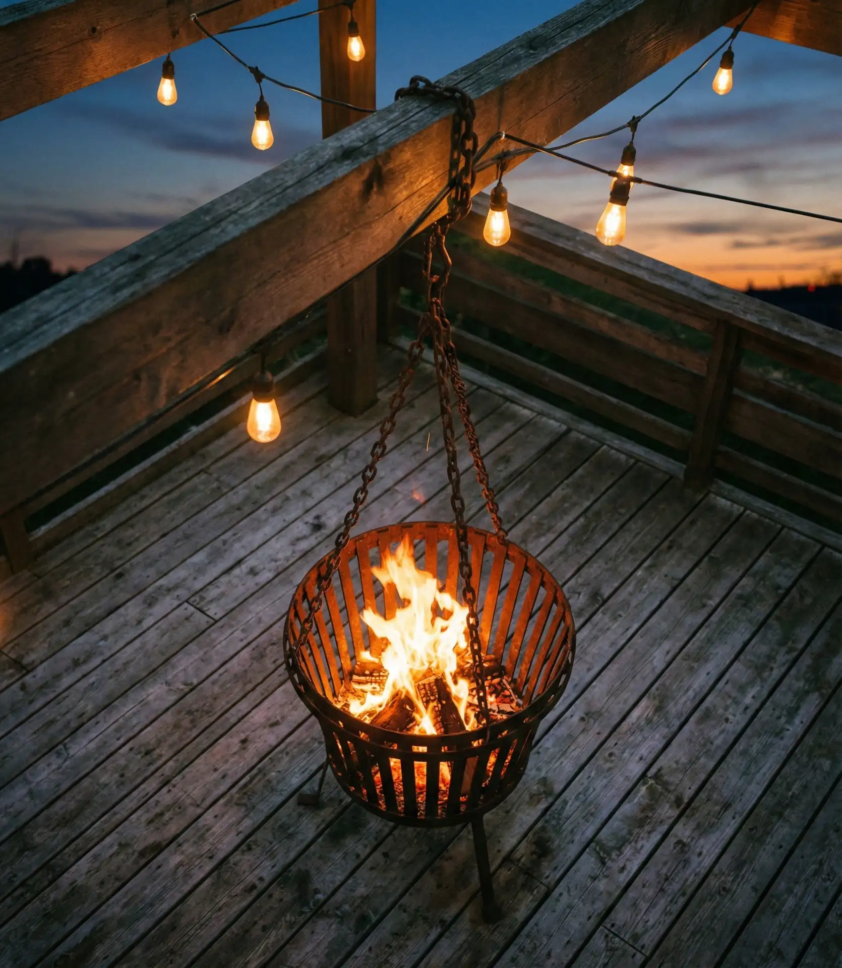 Hanging Fire Basket with Swing Chain 1