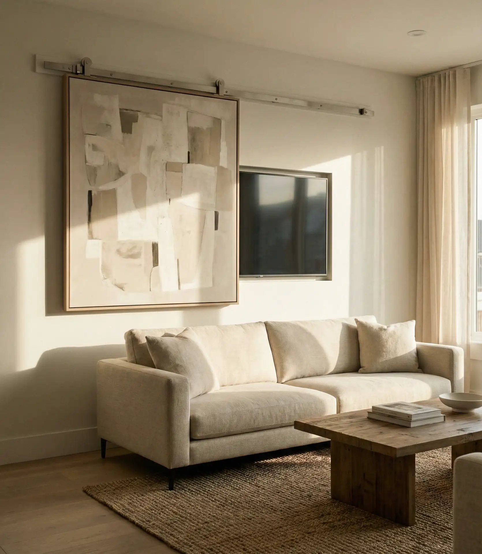 Hidden TV Behind Sliding Art Panels 1