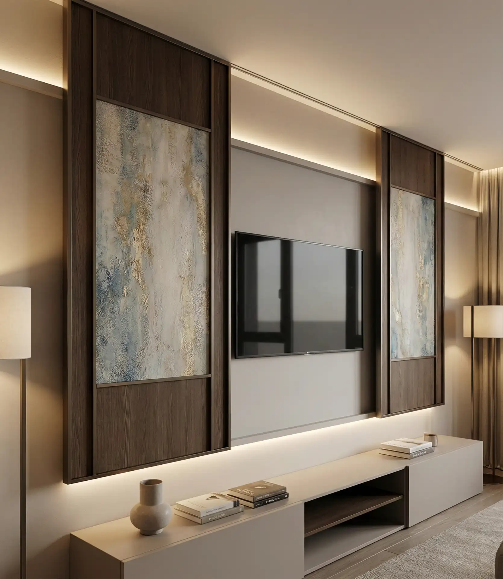 Hidden TV Behind Sliding Art Panels 2