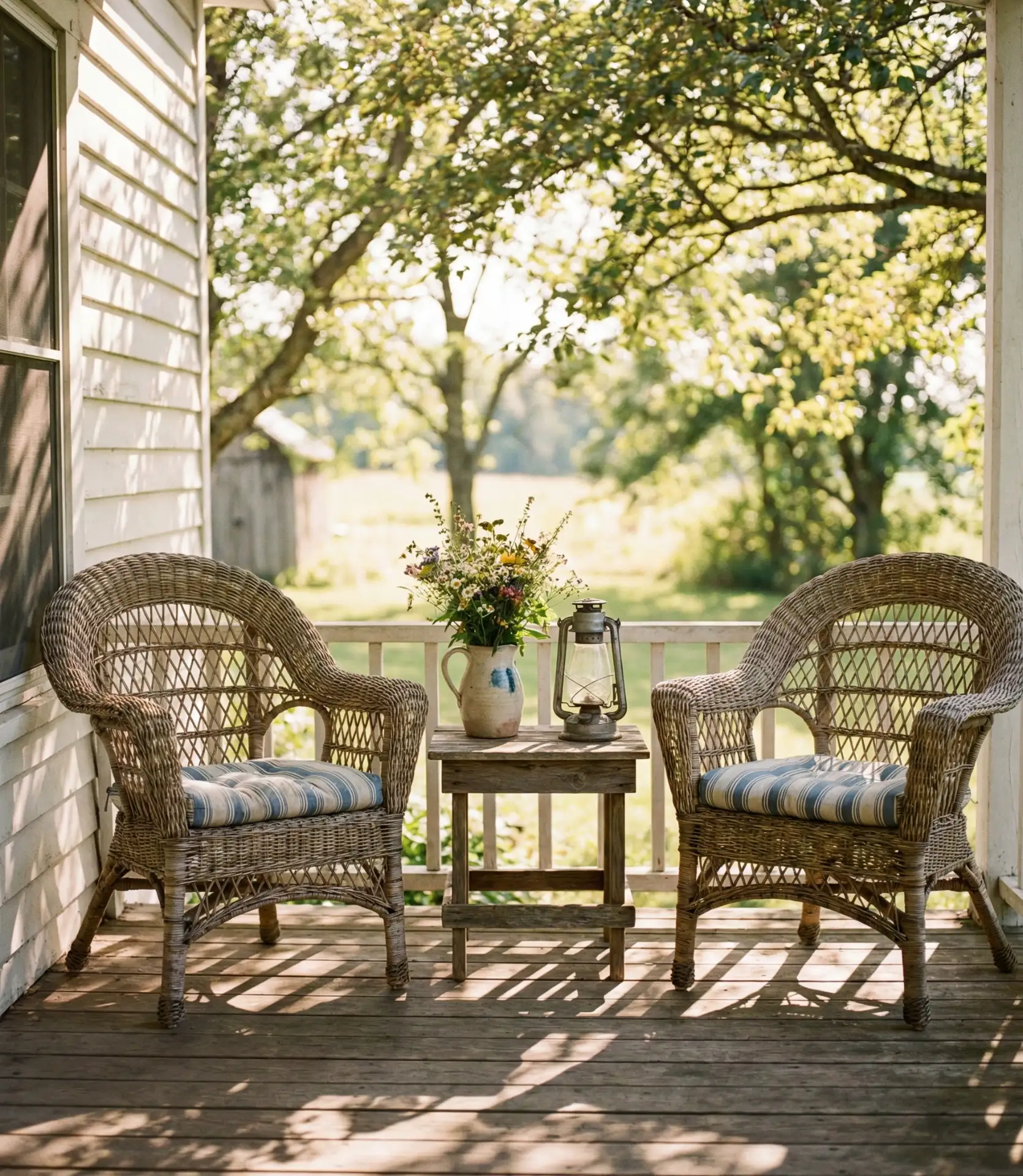 Ideas for the Farmhouse Porch with Wicker Furniture 1