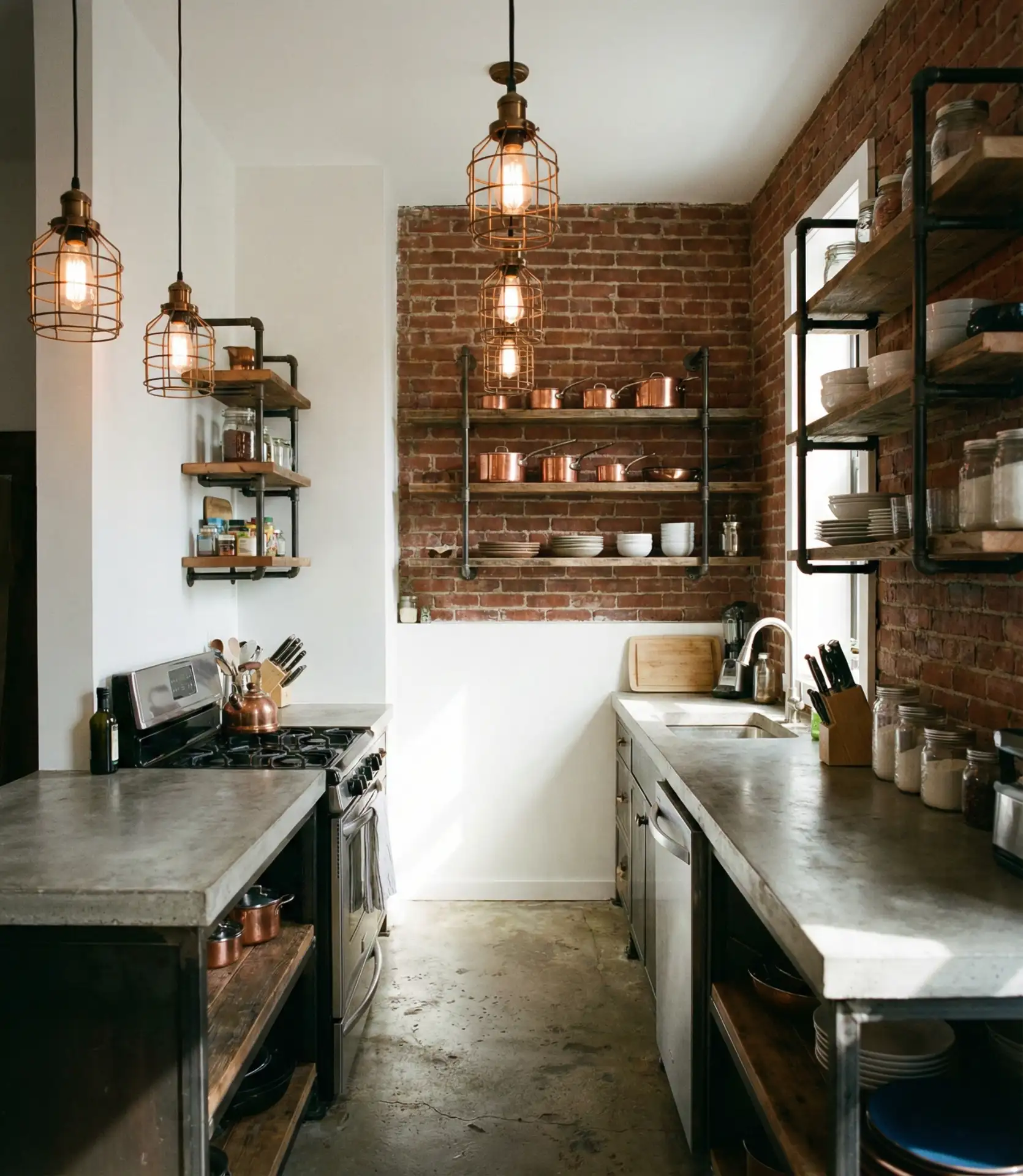 Industrial Cage Lights in Galley Kitchens 1