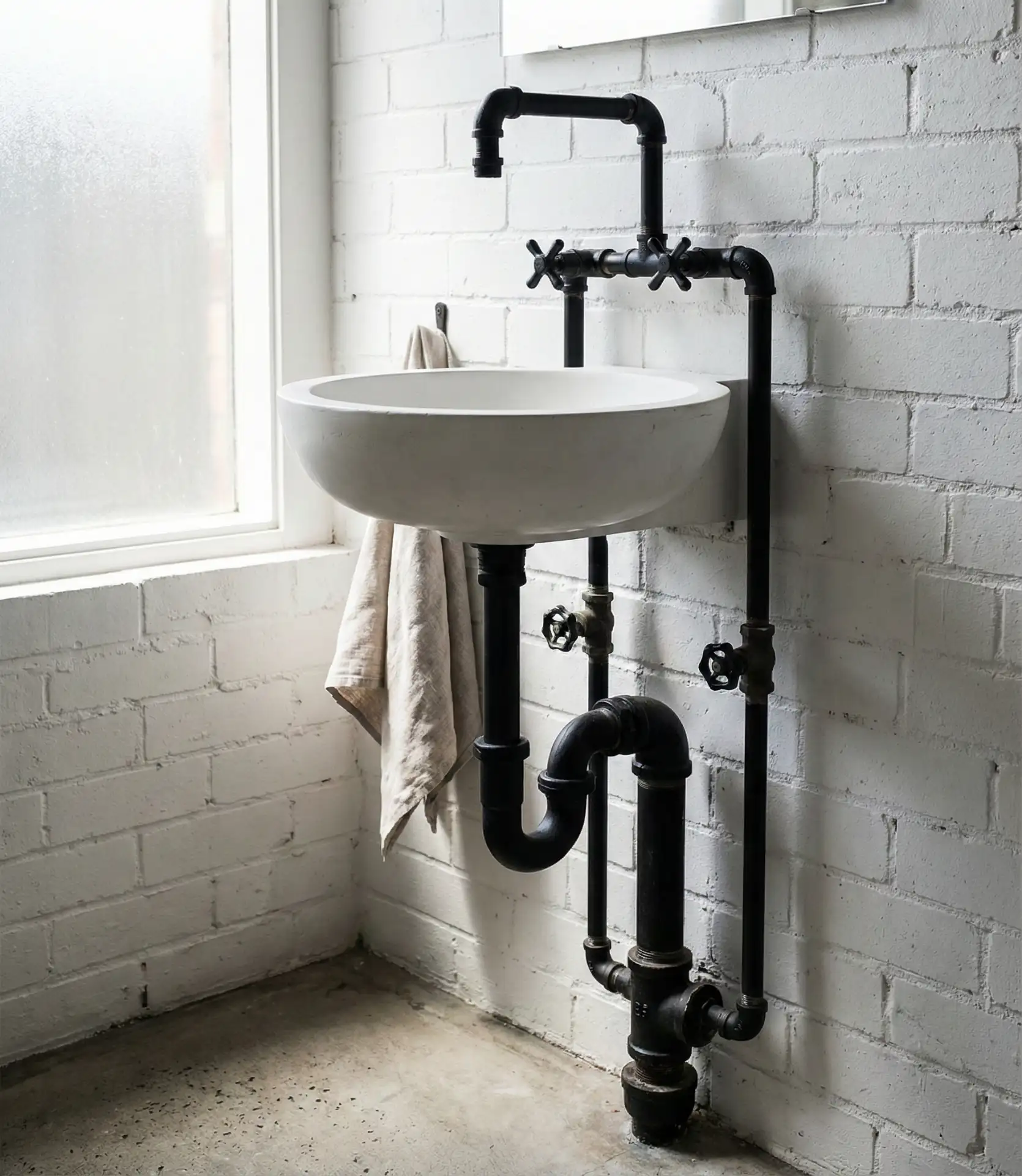 Industrial Exposed Plumbing with Black Pipes 1