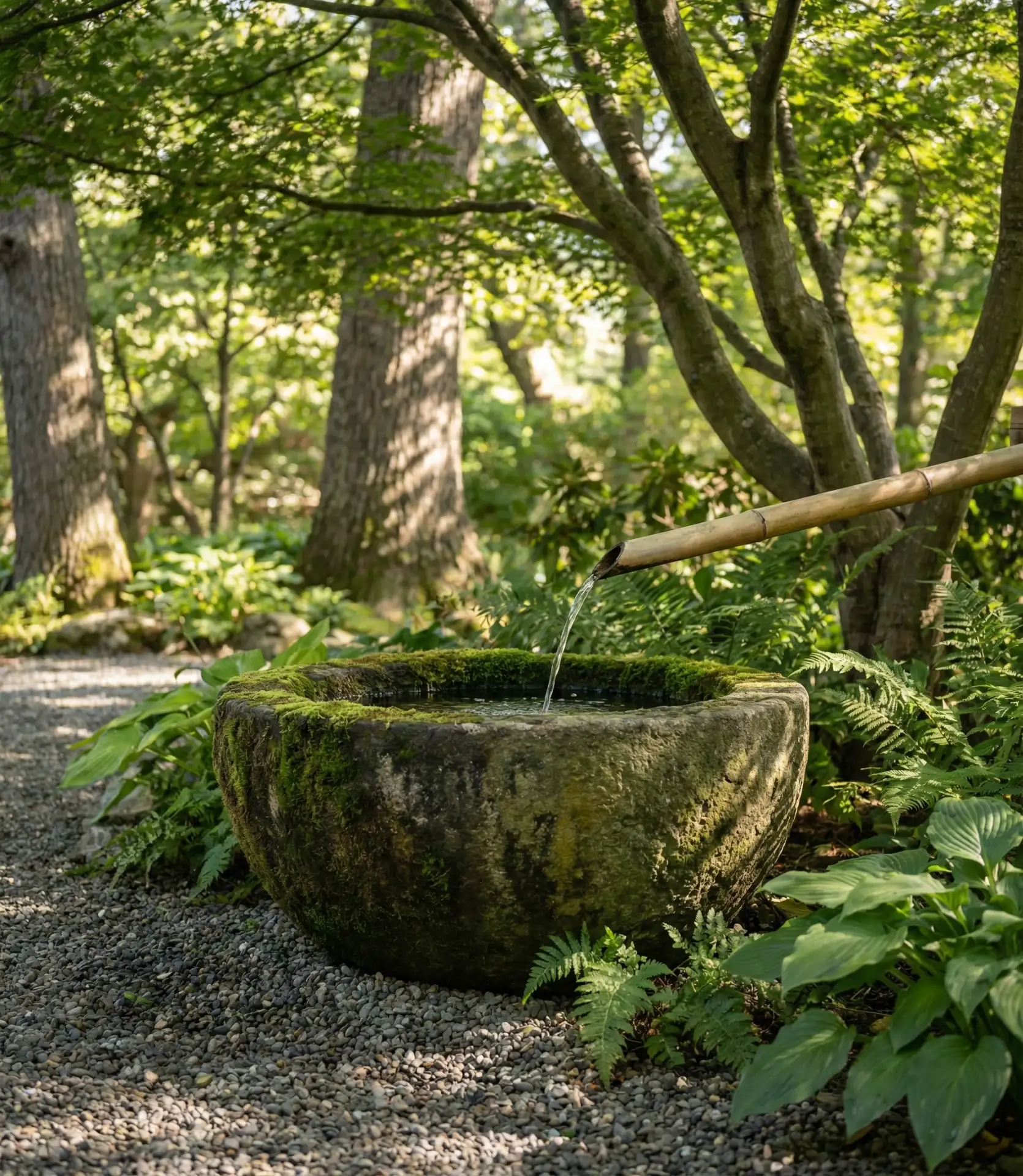 Large Stone Basin with Bamboo Spouts 2