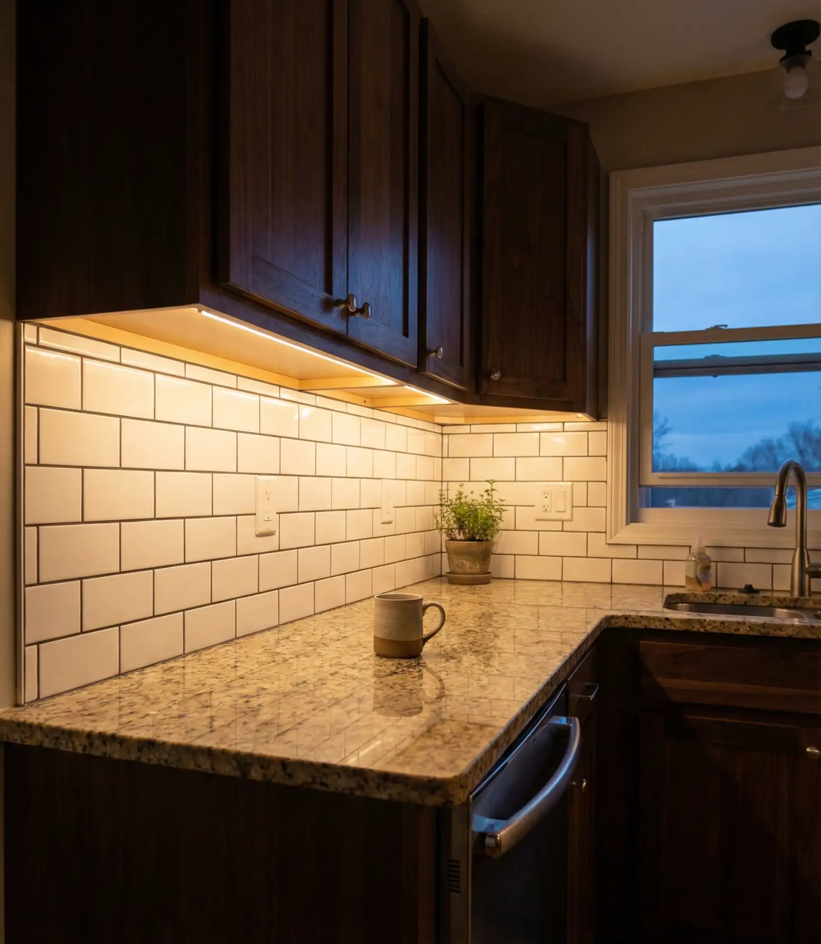 Layered Lighting with Under-Cabinet Strips 2