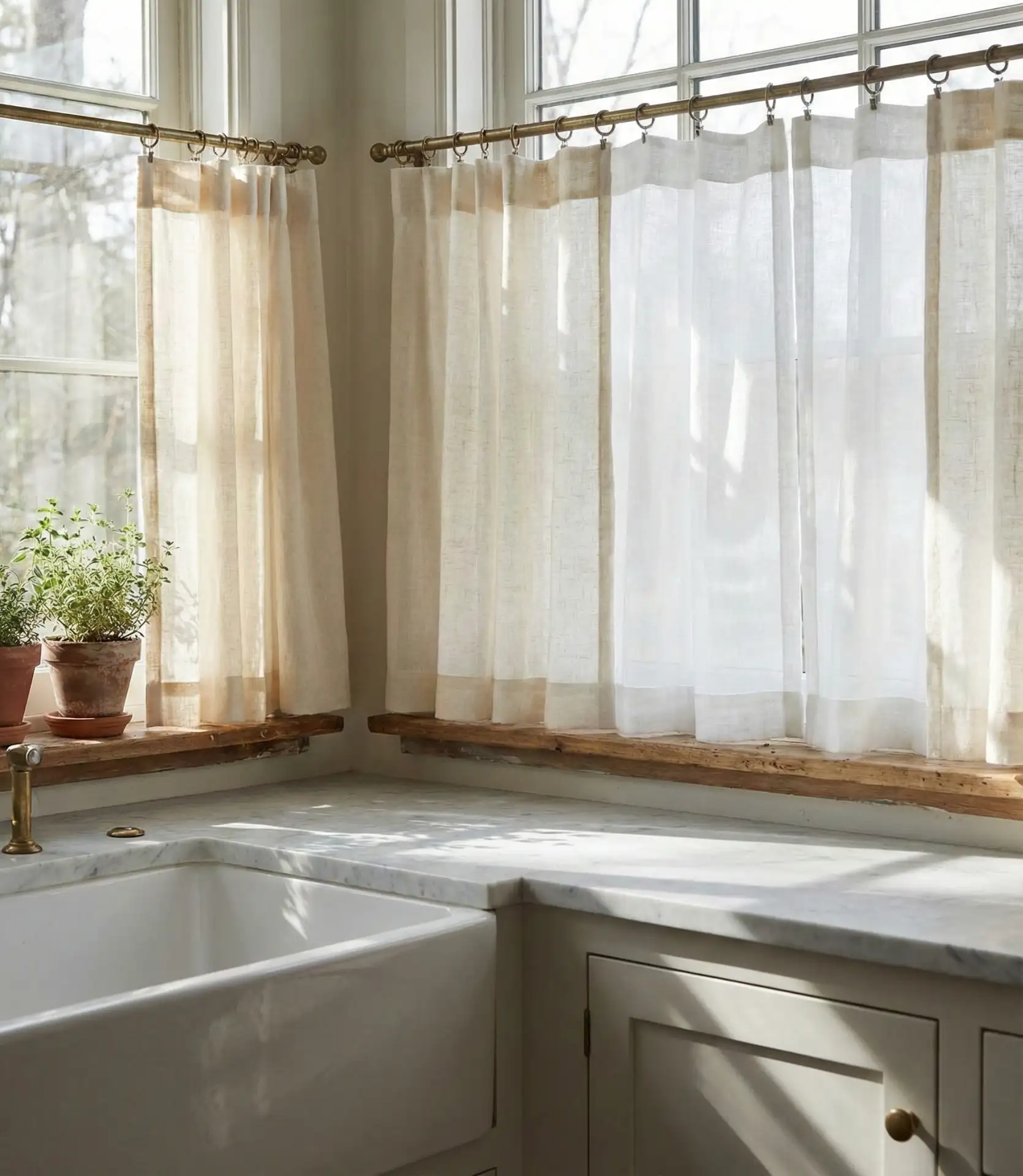 Layered Linen Curtains Over the Sink 2