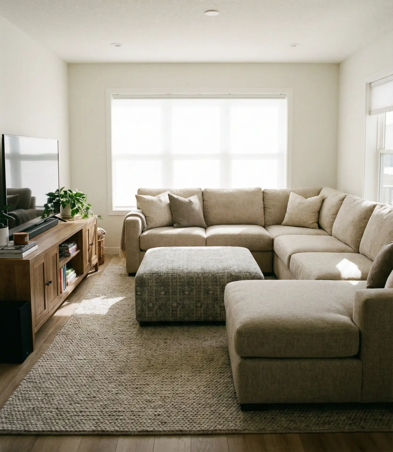 Layout with L-Shaped Sectional and Ottoman 1