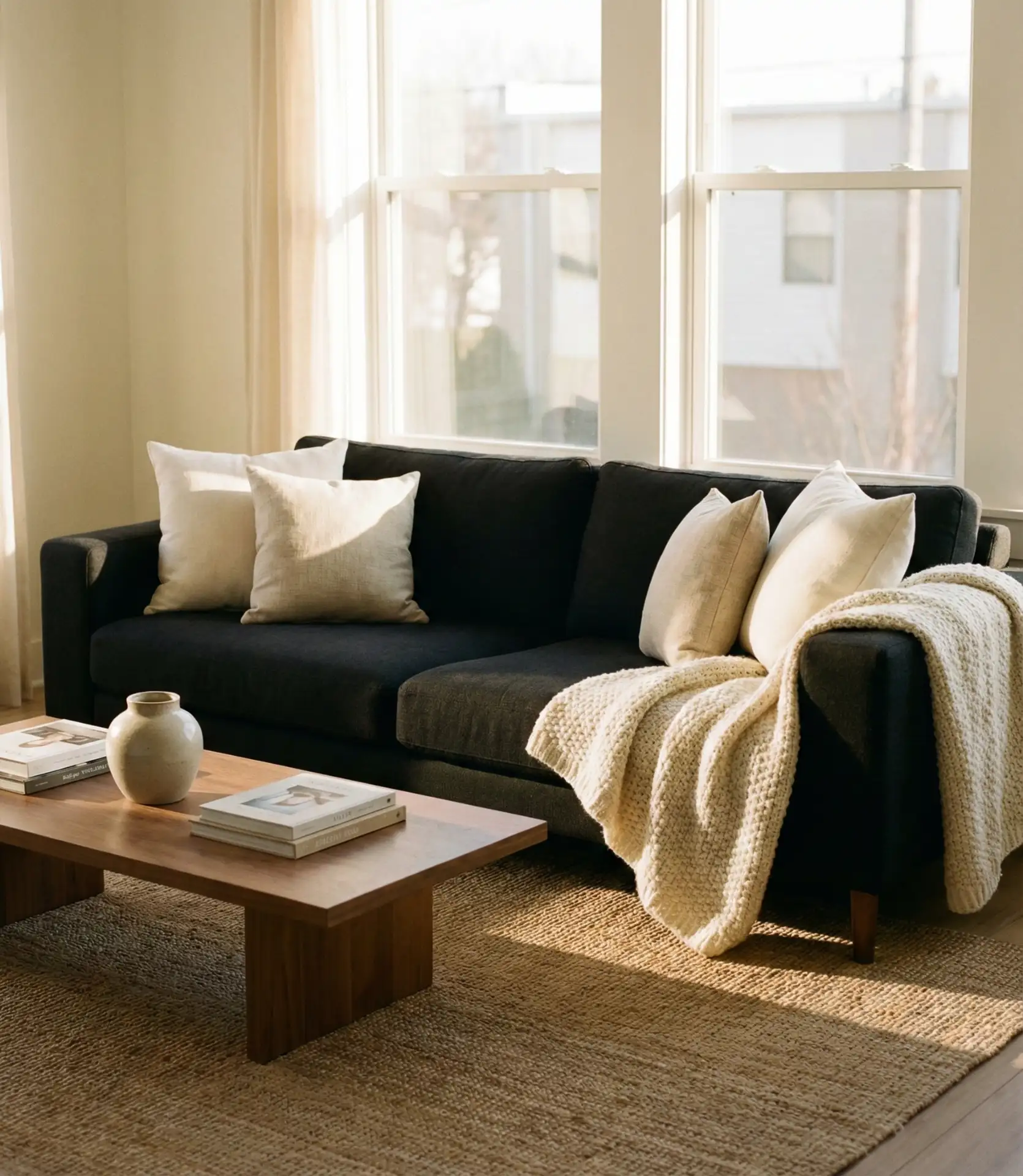 Living Room Black Couch Styling 2