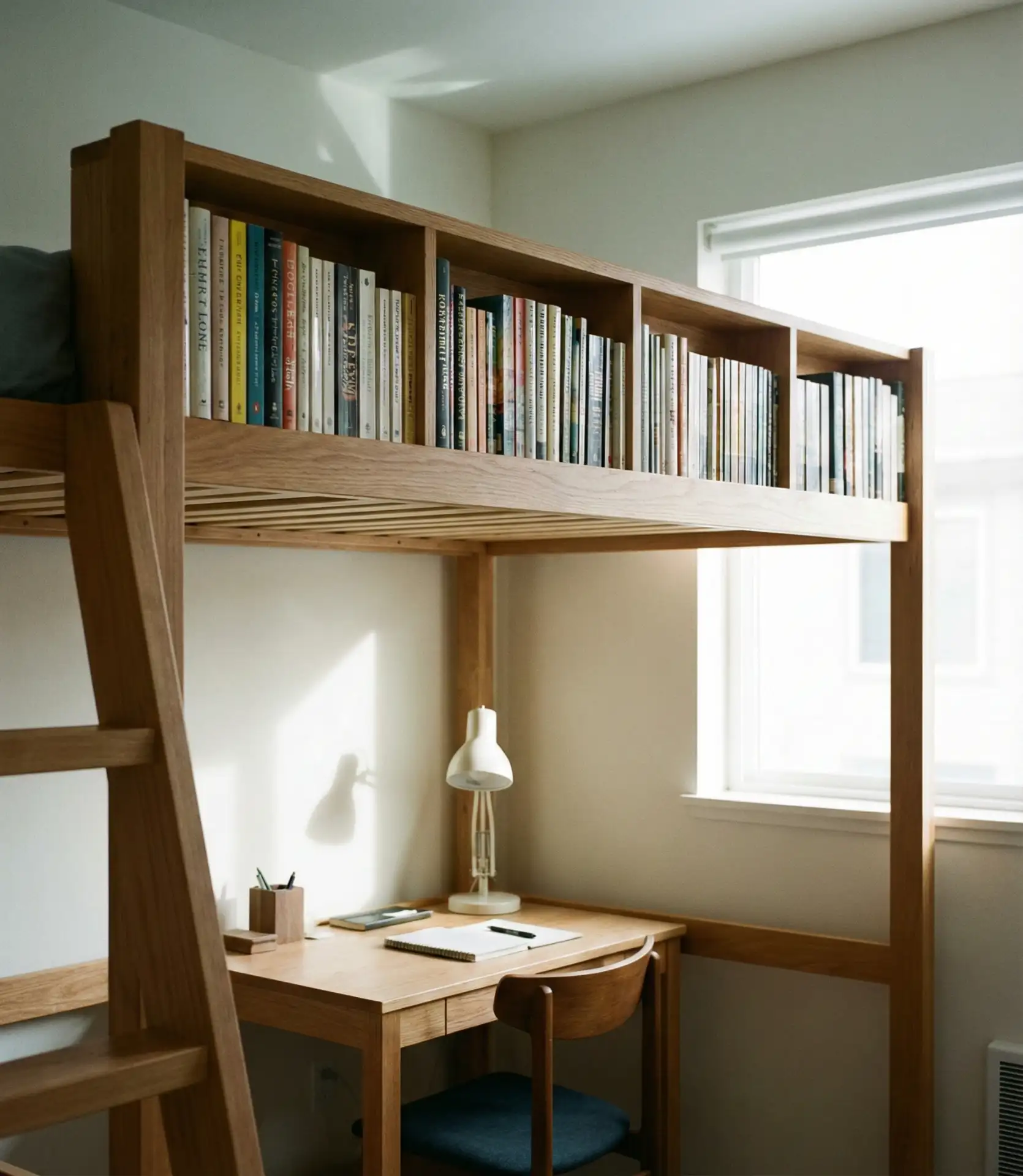 Loft Bed with Built-In Bookshelf 1