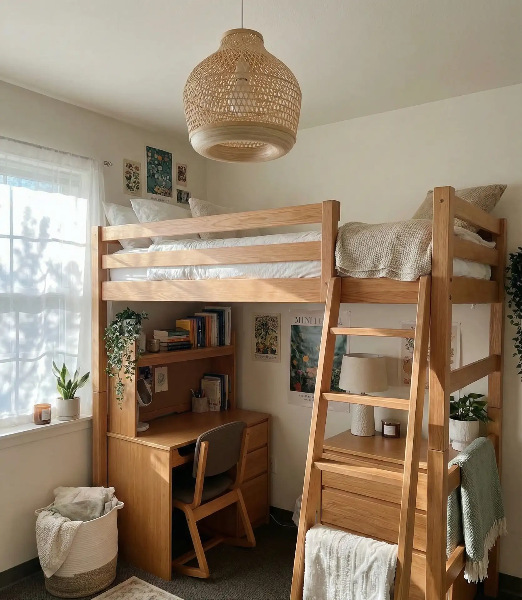 Lofted Bed with Desk and Dresser Below 1