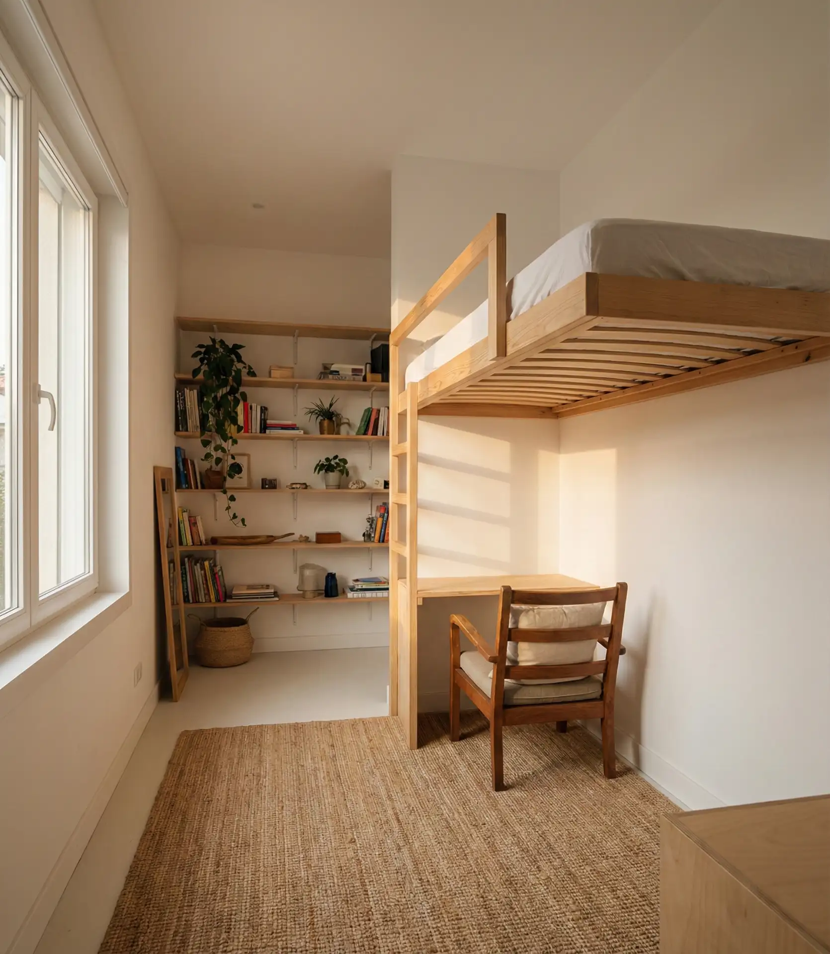 Lofted Bed with Desk and Dresser Below 2