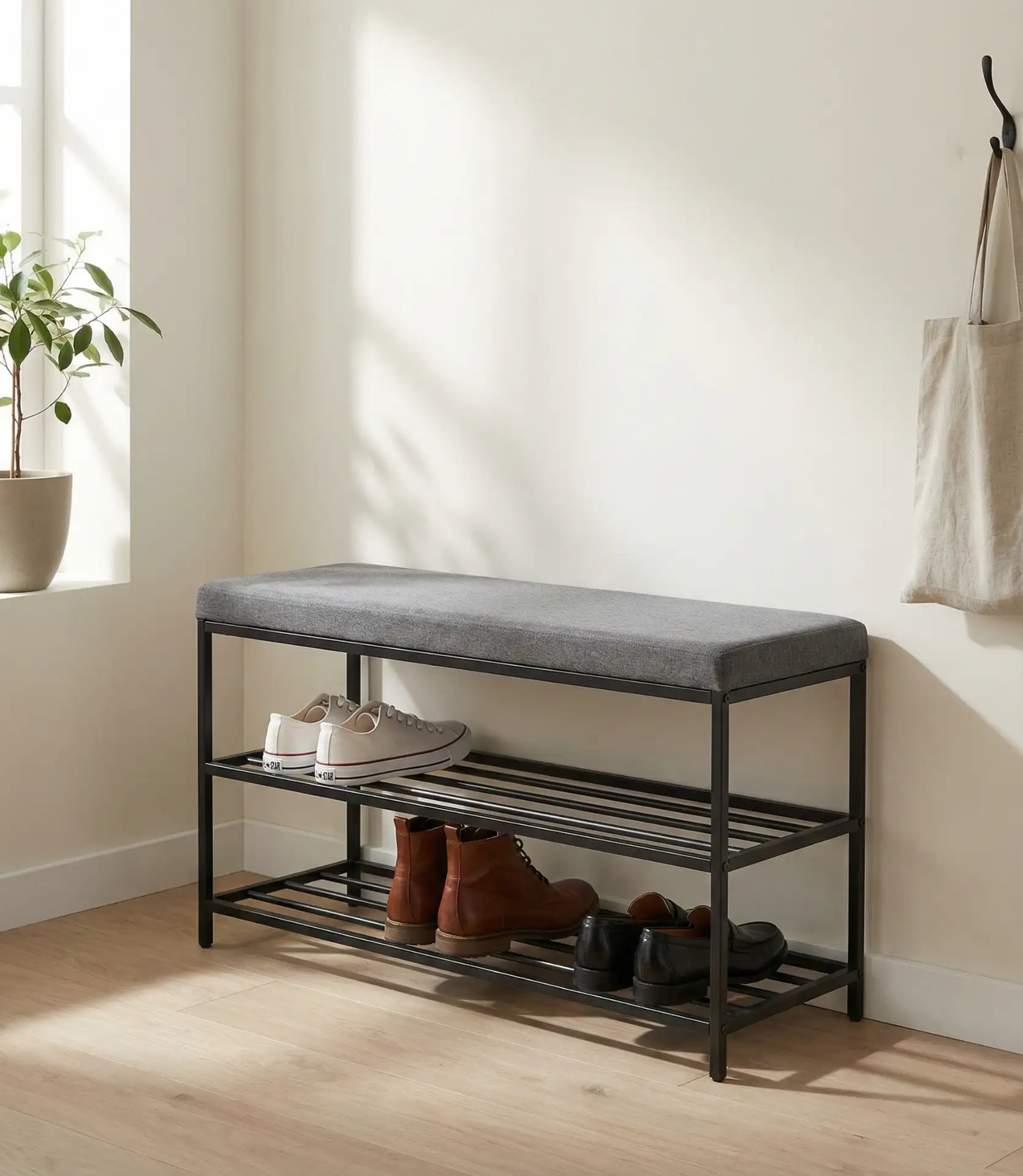 Low-Profile Shoe Rack with Seating Top 1