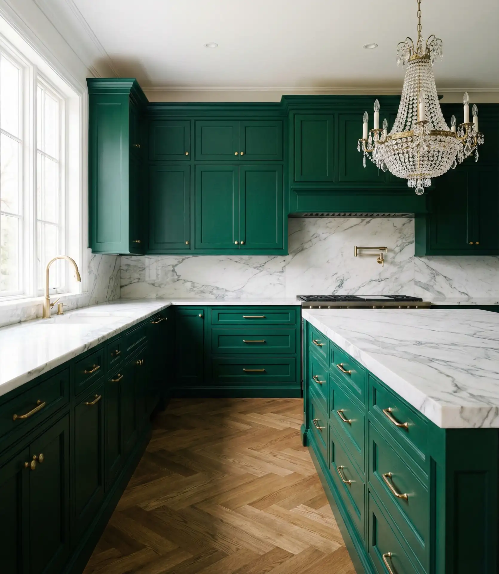 Luxury Green Kitchen with Marble Countertops 1