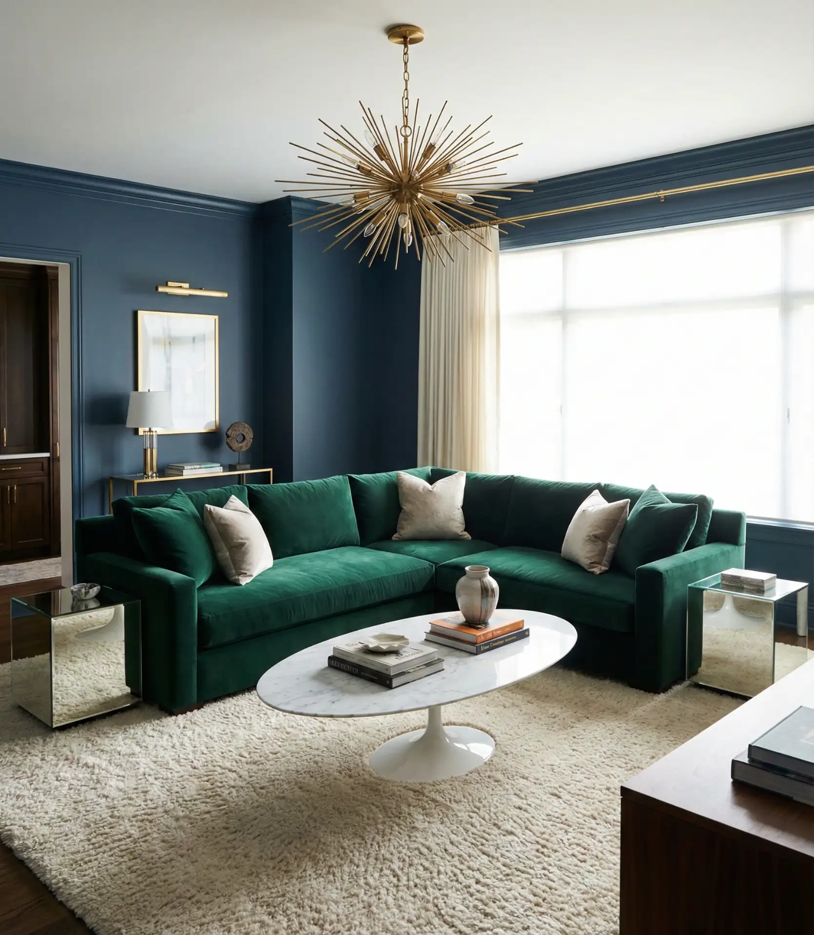 Luxury Velvet Seating with Statement Lighting 1