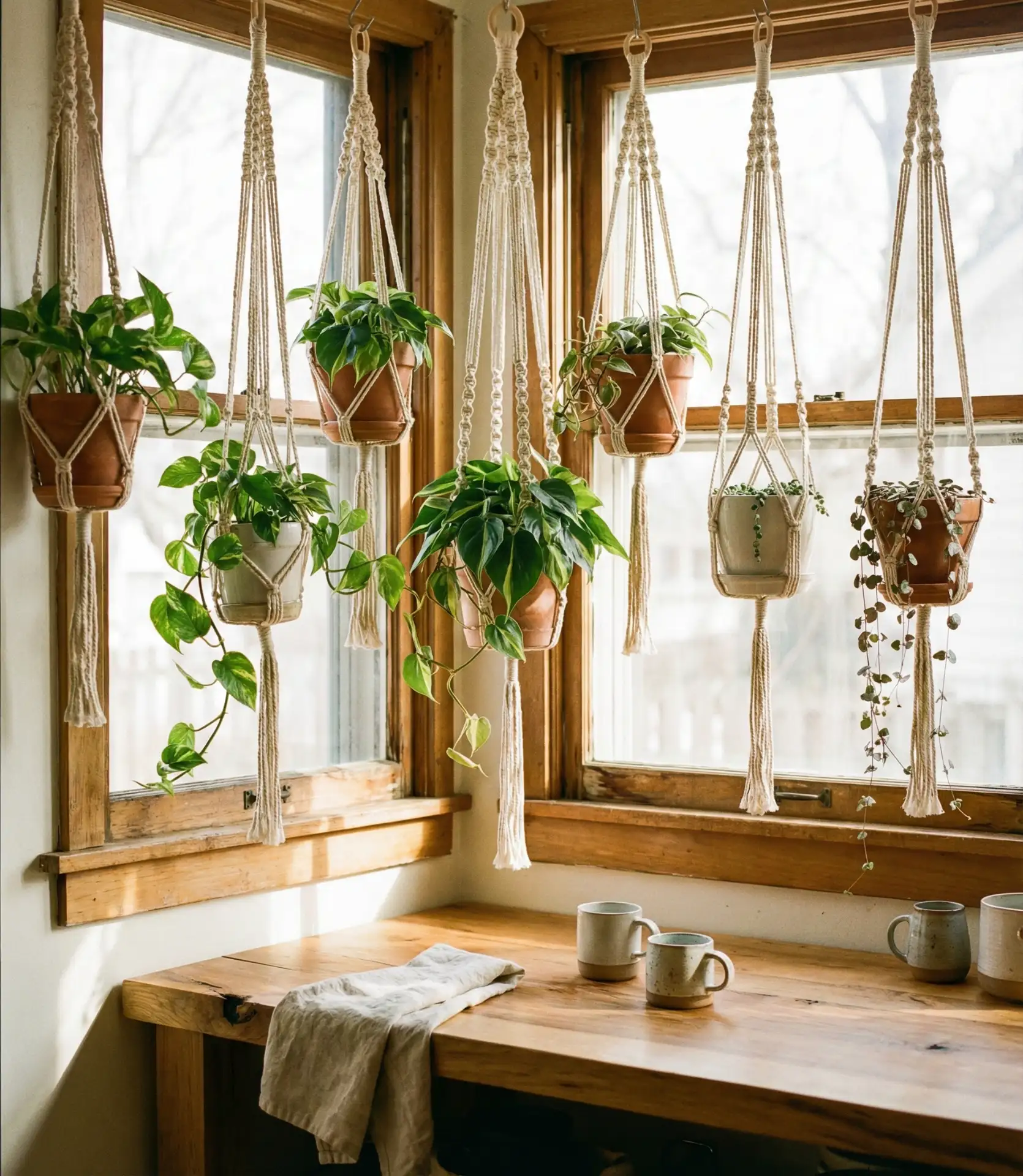 Macramé Plant Hangers in the Window Frame 1
