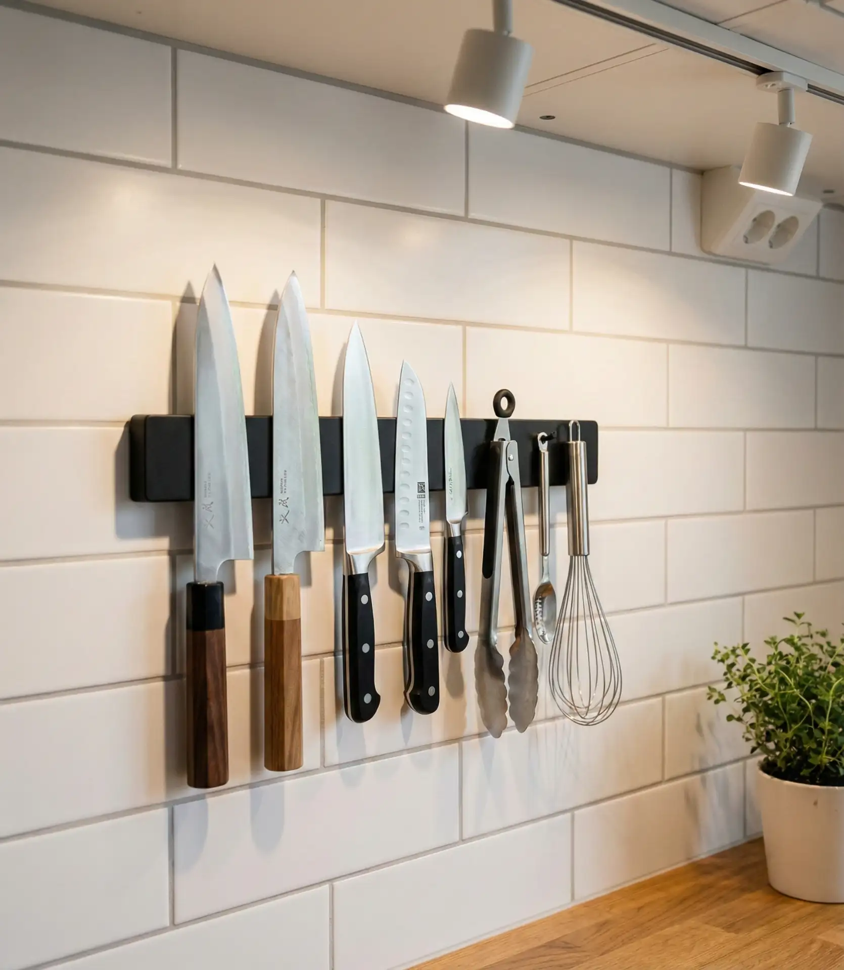 Magnetic Knife Strip with Utensil Hooks 1