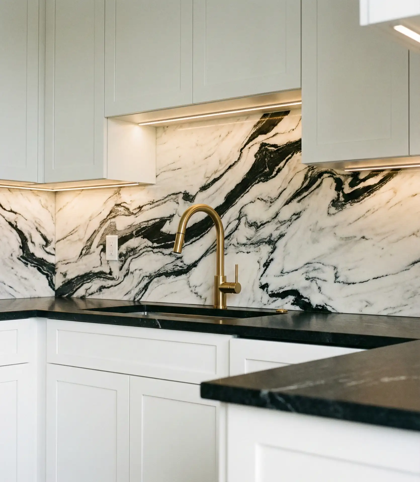 Marble Look Backsplash with Black Veining 1