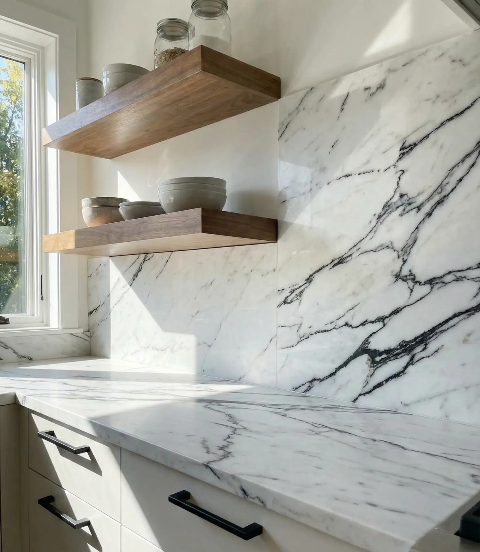 Marble Look Backsplash with Black Veining 2